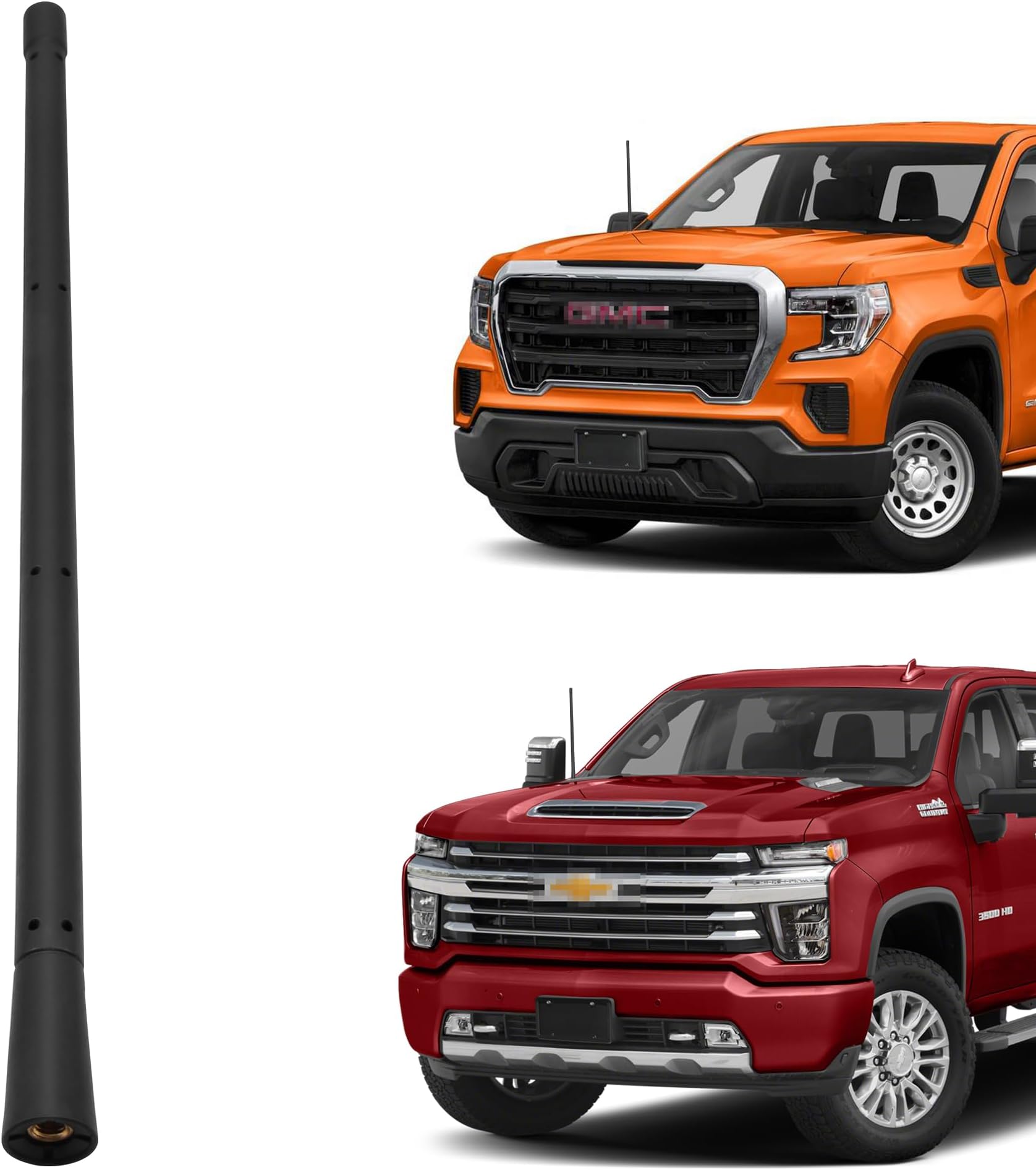 13 Inch Short Antenna Fits for Chevy Silverado 1500 2500 3500 | GMC Sierra 1500 2500 3500 Accessories - Flexible Rubber Antenna Replacement, Car Wash Proof, AM FM Signal Reception, M7 Female Thread