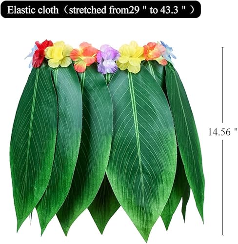 Miniatura 4 de Hangnuo Juego de 5 piezas de falda hula hawaiana con hojas verdes, collar, pulseras, diadema, recuerdos de fiesta Luau para adultos, mujeres