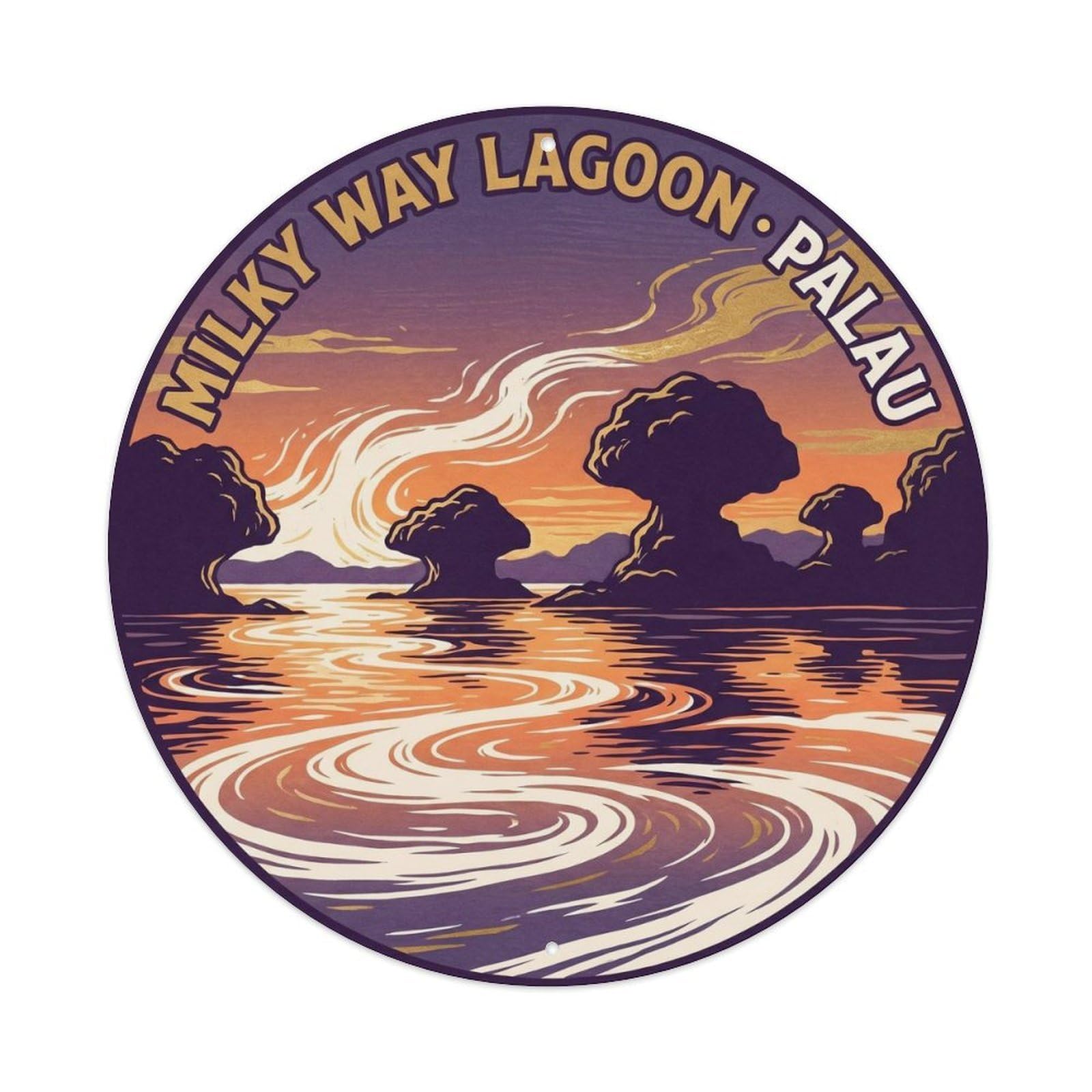 Olyhtr 8X8inch Classic Style Lagoon Palau Milky Way Twilight Woodblock Rock Metal Tin Sign