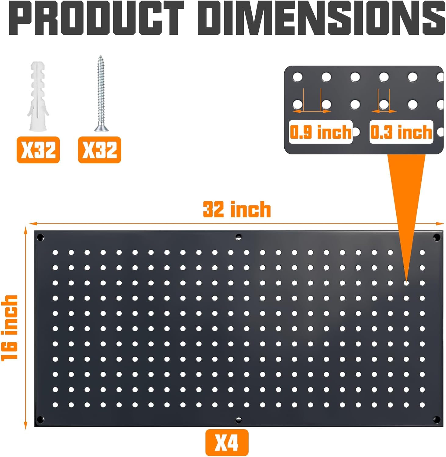 Metal Pegboard Storage System, Garage Wall Organizer, Tool Storage Panels for Workbench (Black 31.5"x15.75"-4PCS)