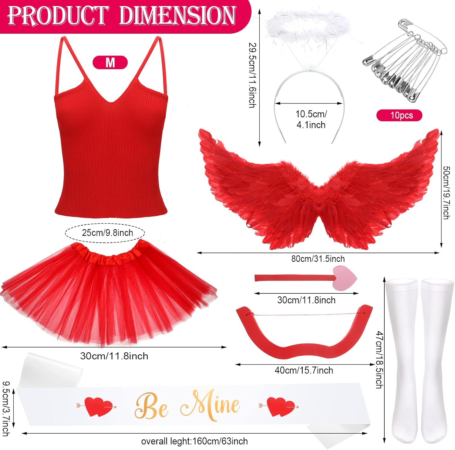 Jiuguva 9 Pcs Cupid Bow and Arrow Set Halloween Cupid Costume for Women Halloween Cosplay