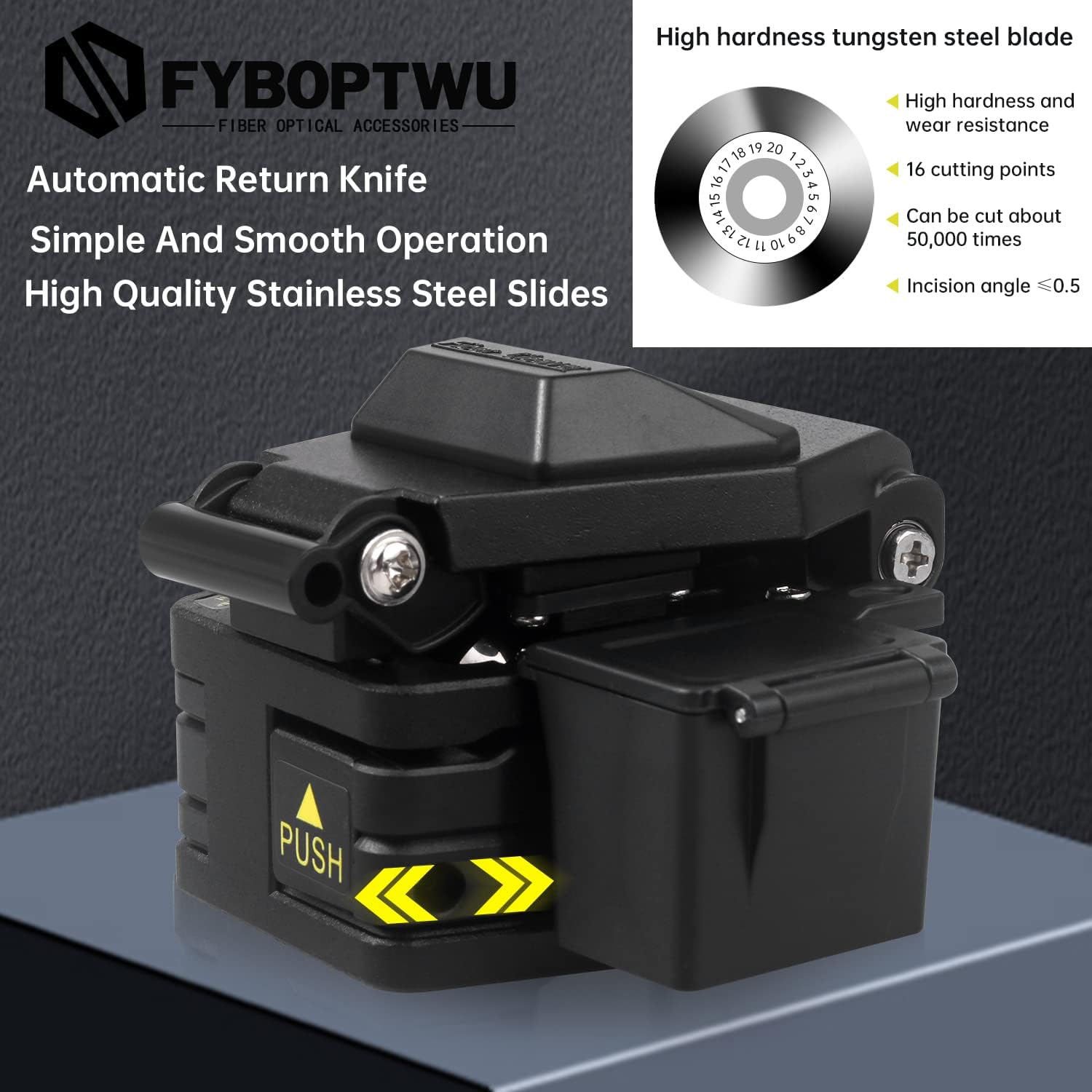 FTTH Optical Fiber Cleaver Fiber Optic Cleaver Cold Splicing Tool Cutting Machine 3 in 1 Function Metal Optical Fiber Cutter with Auto Scrap Collector Box Tungsten Steel Sheet, 1pc Black