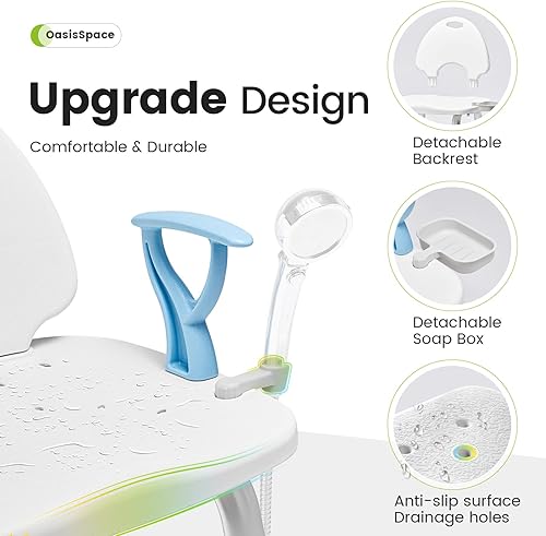 Miniatura 5 de OasisSpace Silla de ducha para ducha interior, silla de ducha de baño resistente de 450 libras con respaldo y brazos, taburete de ducha de asiento