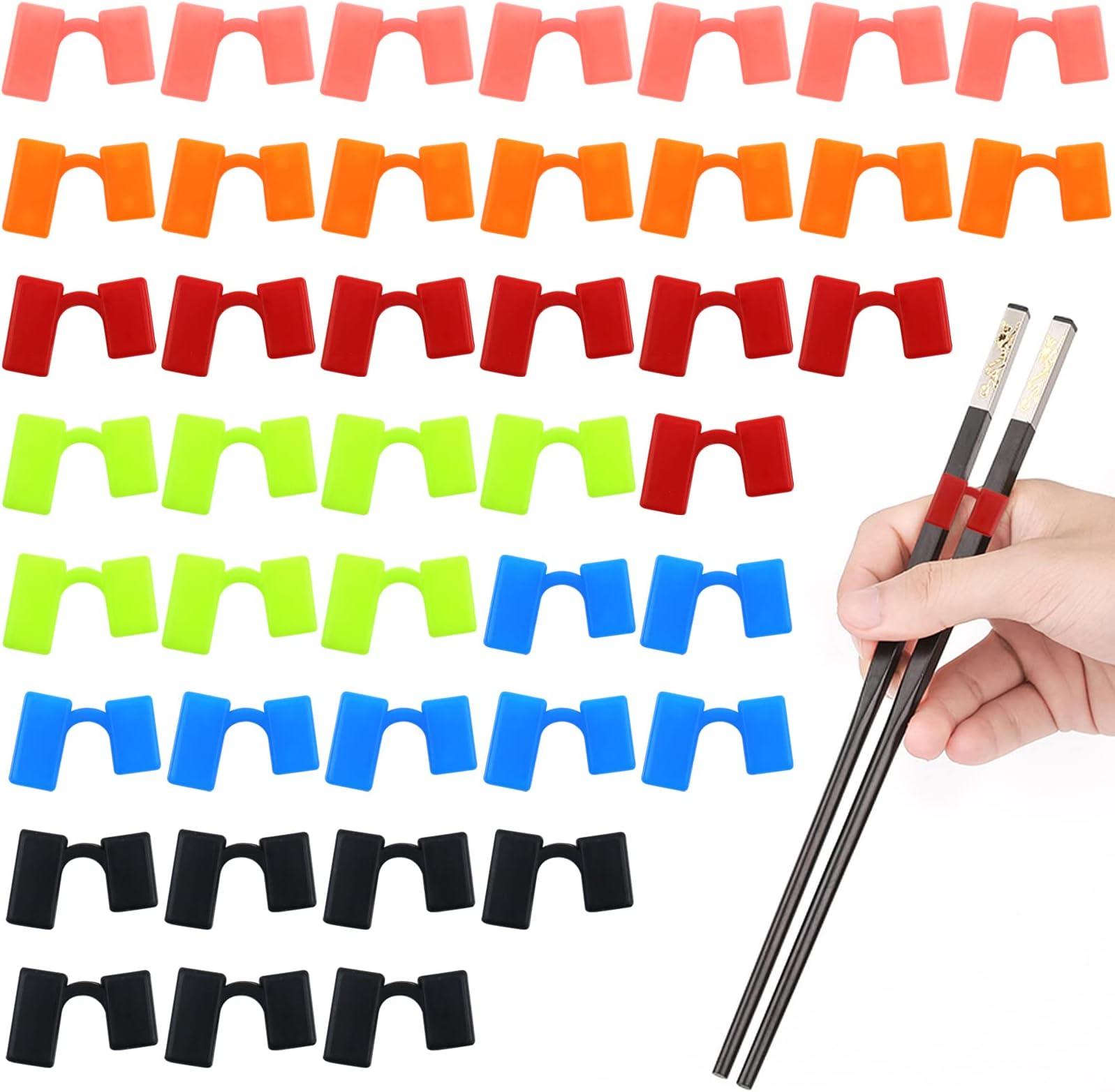 Aswewamt 42 Pcs Chopstick Helpers Reusable Training Chopsticks Hinges Connector Plastic Training Chopstick Learn Practice Chopsticks Trainer for Beginner Trainers