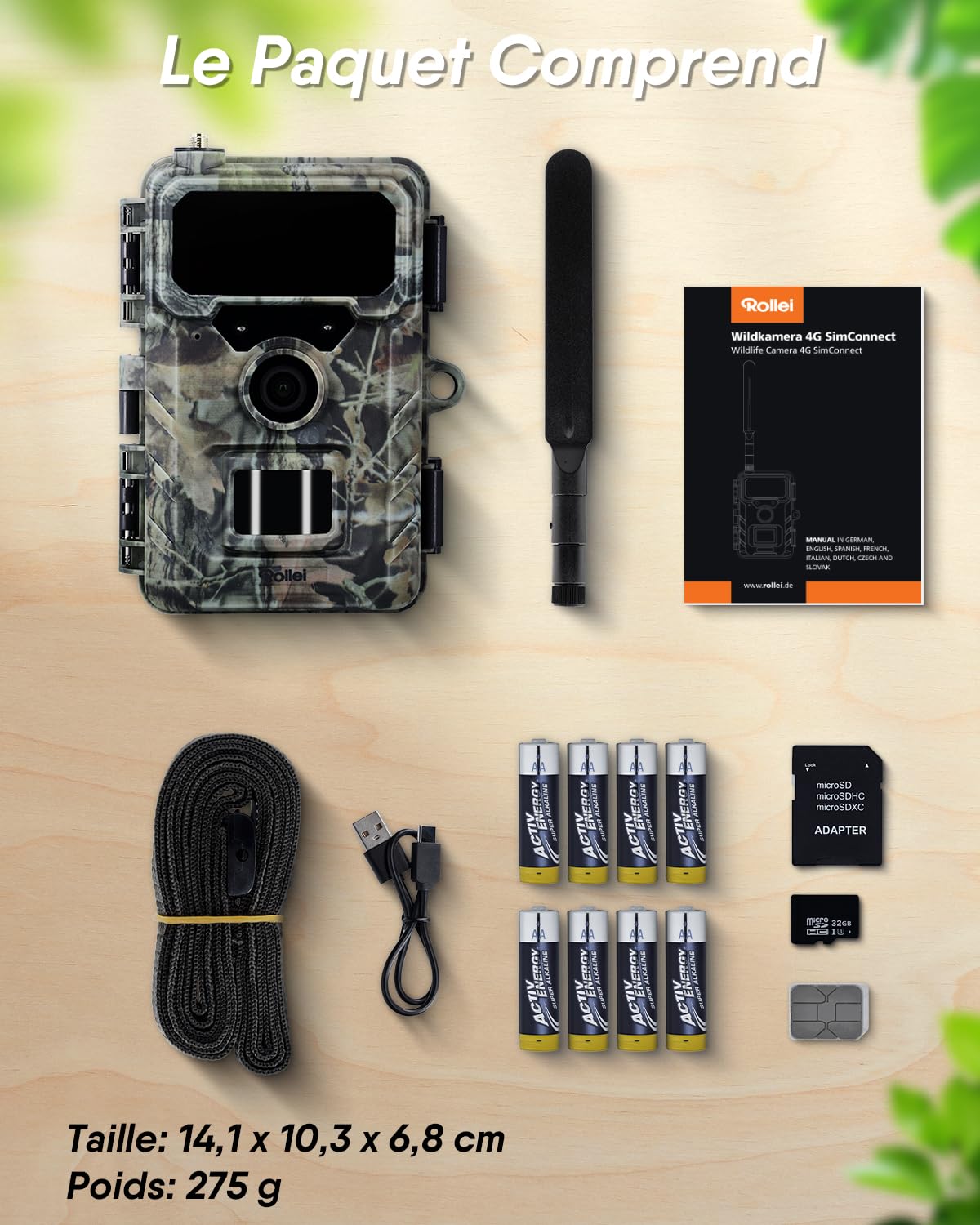 Rollei Camera de Chasse 4G 4K avec Carte Sim/Carte SD 32Go/App Mobile | Caméra Chasse Connectée Smartphone avec Détecteur de Mouvement Infrarouge Vision Nocturne Animaux Camera avec Batterie IP66
