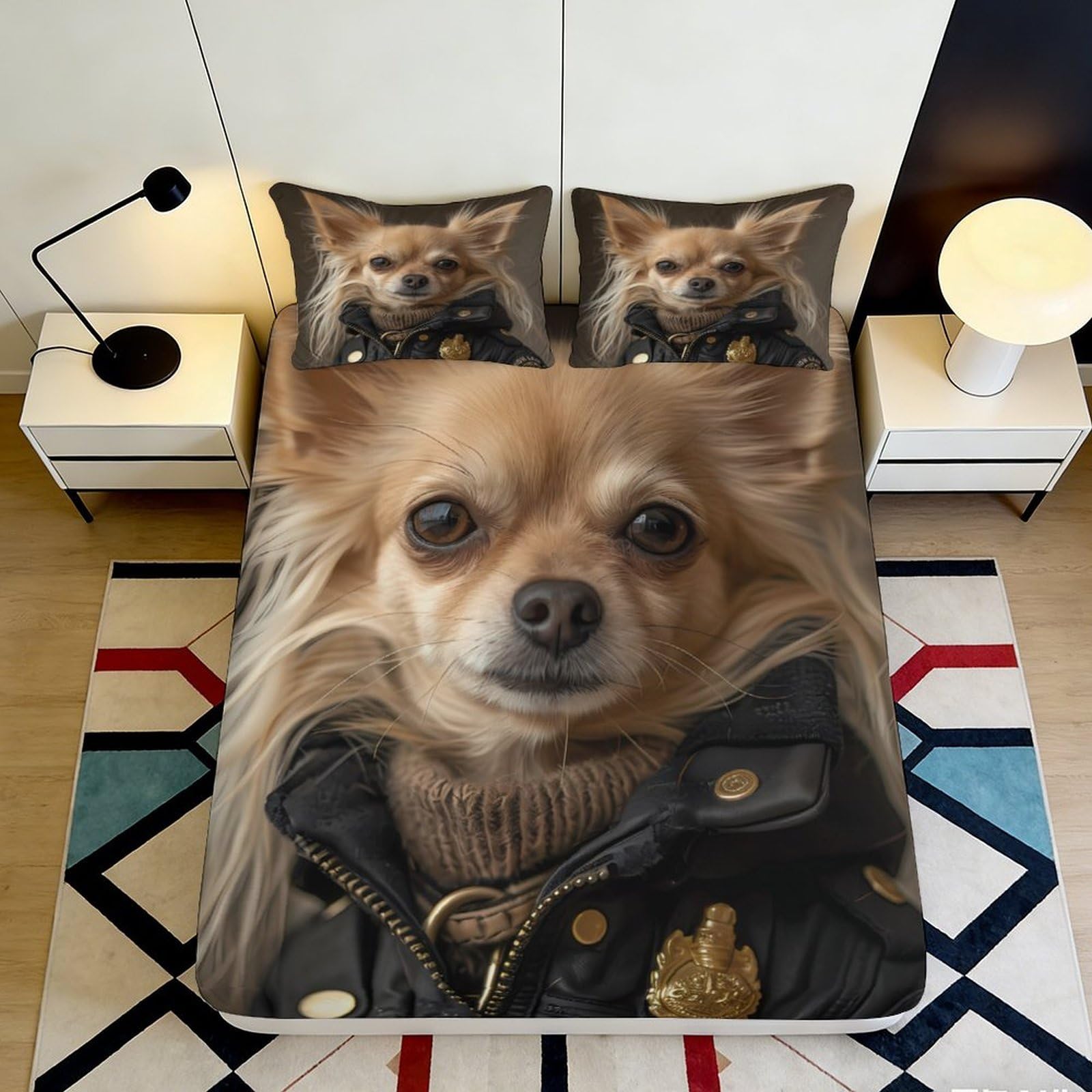 3D Printed Dog Portrait Fitted Sheet Microfiber Soft Anti-Slip Bed Cover for Bedroom Guest Room Mattress Decor 90x200x25cm
