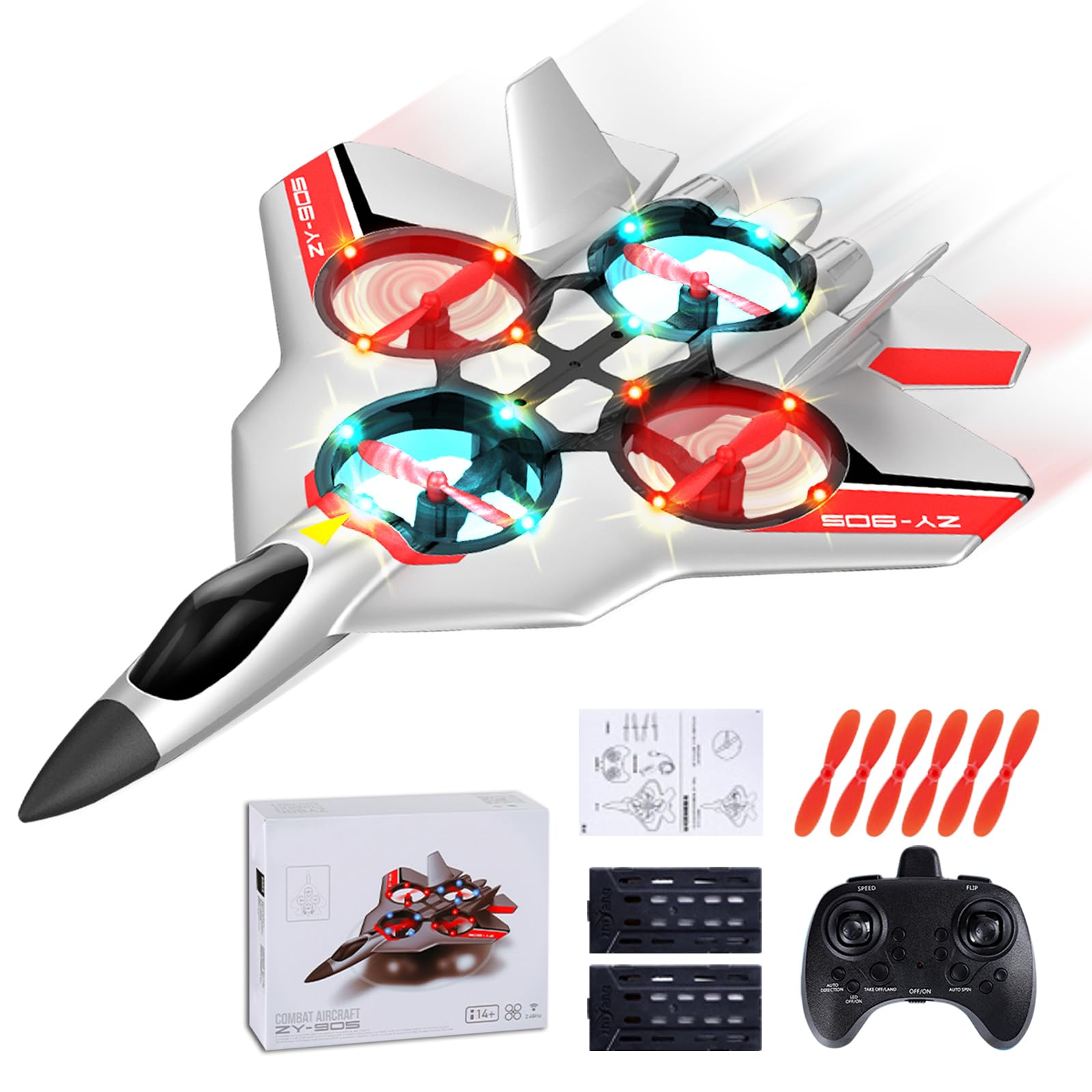 BARVERE Avion Télécommandé 2,4 GHz - Planeur Avec Gyro 6 Axes, 2 Batteries Pour 20 Min De Vol, Lumières LED Colorées, Idéal Débutants Enfants Et Adultes
