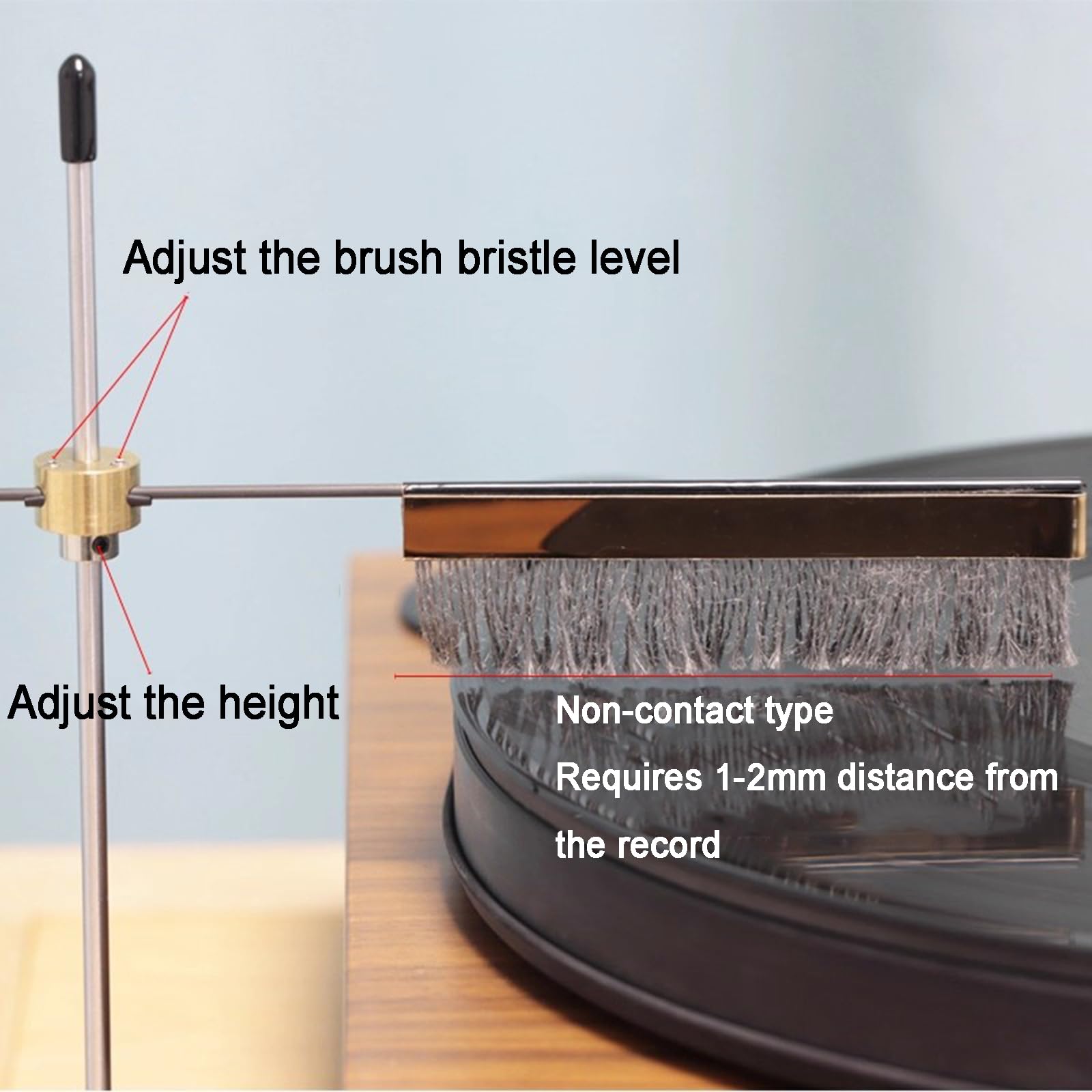 Spazzola antistatica per la pulizia dei dischi in vinile con altezza regolabile e filo di messa a terra per rimuovere la polvere e prevenire il salto dell'ago