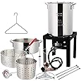 Outdoor Turkey Deep Fryer Set Seafood Boiler Kit Fish Fryer with Crawfish Boil Pot Basket 55000 BTU Untimed Gas Burner Heavy Duty Steel Frame 30 & 10 Quart Aluminum Stock Pot & Basket Lid