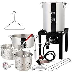 Outdoor Turkey Deep Fryer Set Seafood Boiler Kit Fish Fryer with Crawfish Boil Pot Basket 55000 BTU Untimed Gas Burner Heavy Duty Steel Frame 30 & 10 Quart Aluminum Stock Pot & Basket Lid