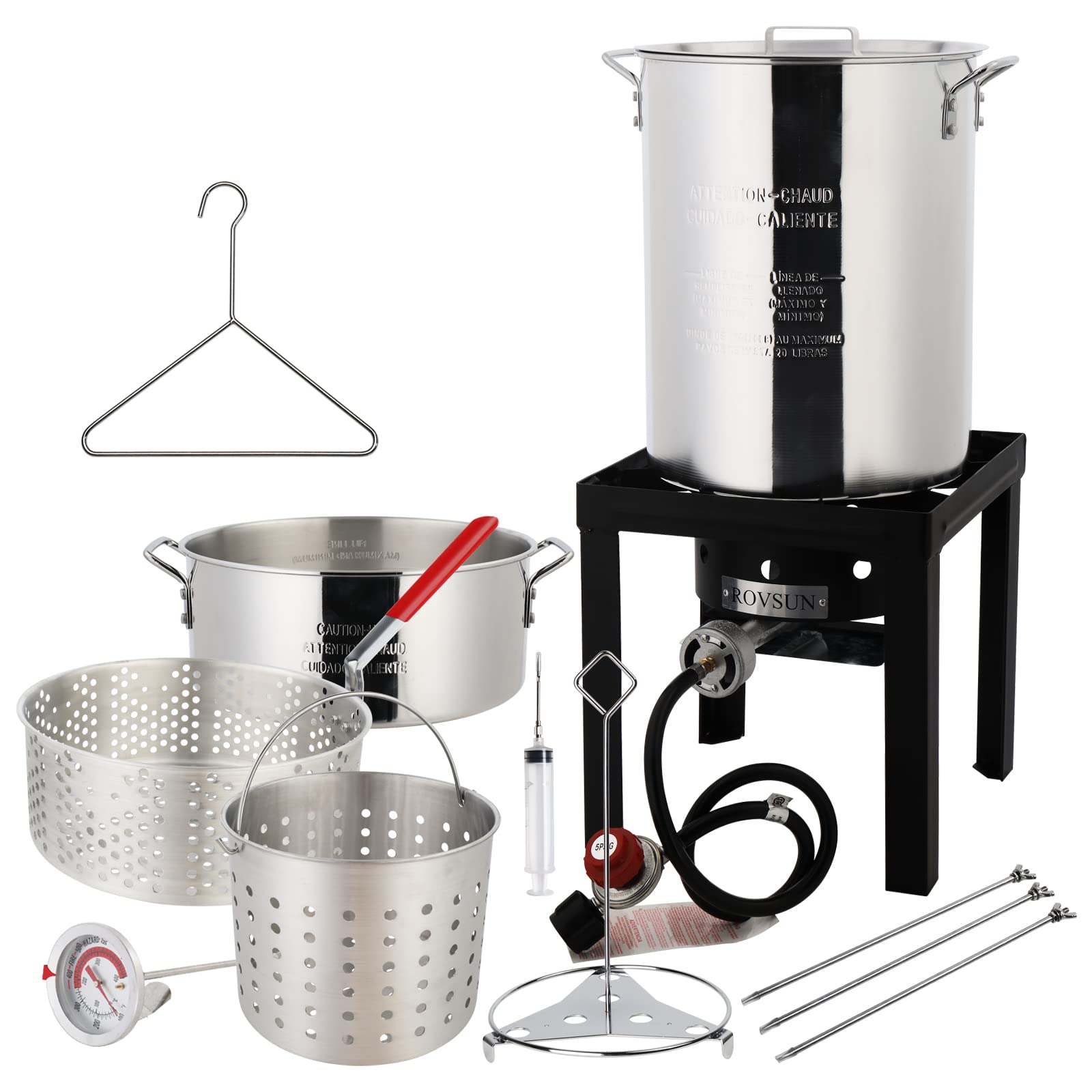 ROVSUN 30QT Turkey Fryer & 10QT Fish Fryer with 55000BTU Propane Burner, Outdoor Deep Fryer & Seafood Crawfish Boiler Steamer Pot with Thermometer, Marinade Injector, Turkey Rack & Rack Lifter