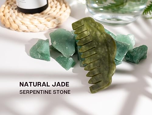 Miniatura 2 de Masajeador de cabeza de peine de jade natural, peine de masaje del cuero cabelludo y herramienta de raspado Gua Sha, herramienta de masaje Meridians