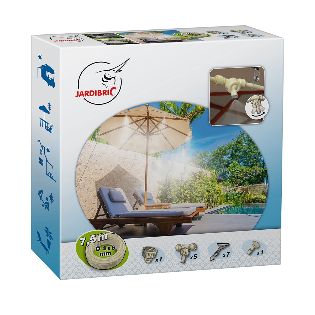 Kit brumisation portable 7,5m Jardibric avec buses orientables et raccord push fit pour l'extérieur