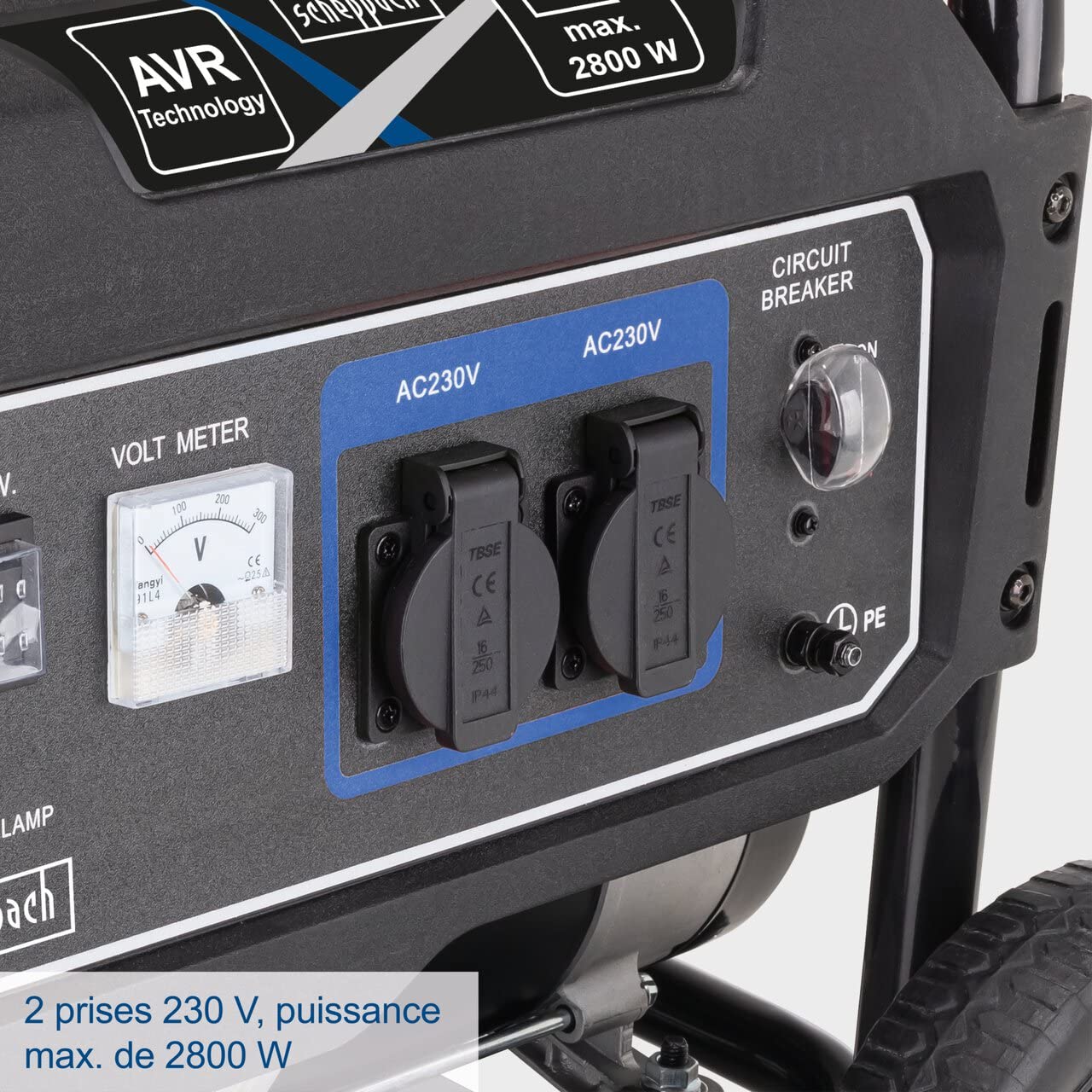 Scheppach SG3200x Générateur de courant | 2800W | Puissance 6CVX | Puissance de 6 CV | Réservoir de 15 L | Moteur 4 temps de 212 cm³ | 2 prises 230 V | Poignée et dispositif de déplacement