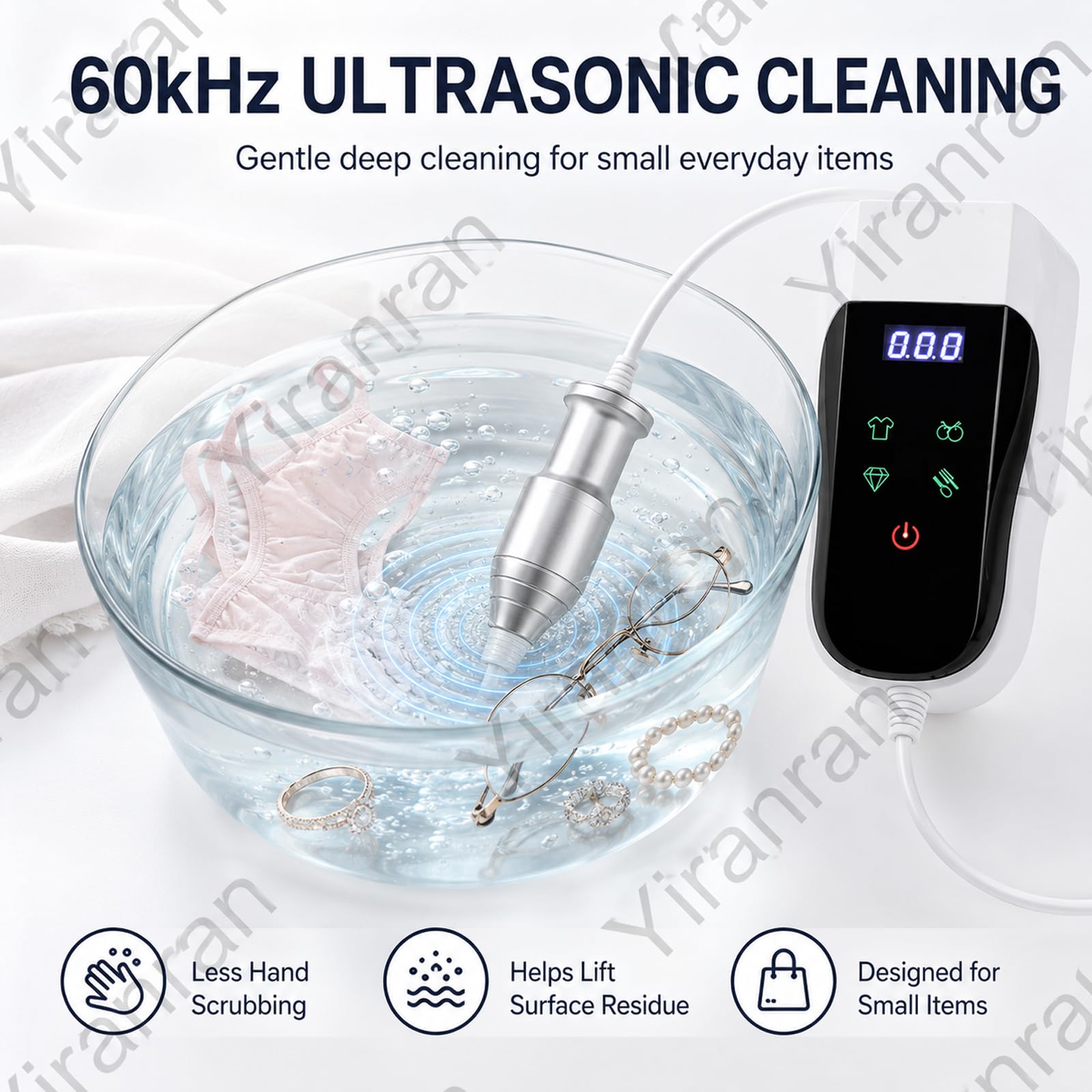 Przenośna ultradźwiękowa myjka ultradźwiękowa, mini zanurzeniowa myjka ultradźwiękowa, automatyczny timer, 60 kHz, idealna do małych przedmiotów, takich jak bielizna, ubrania dziecięce, biżuteria