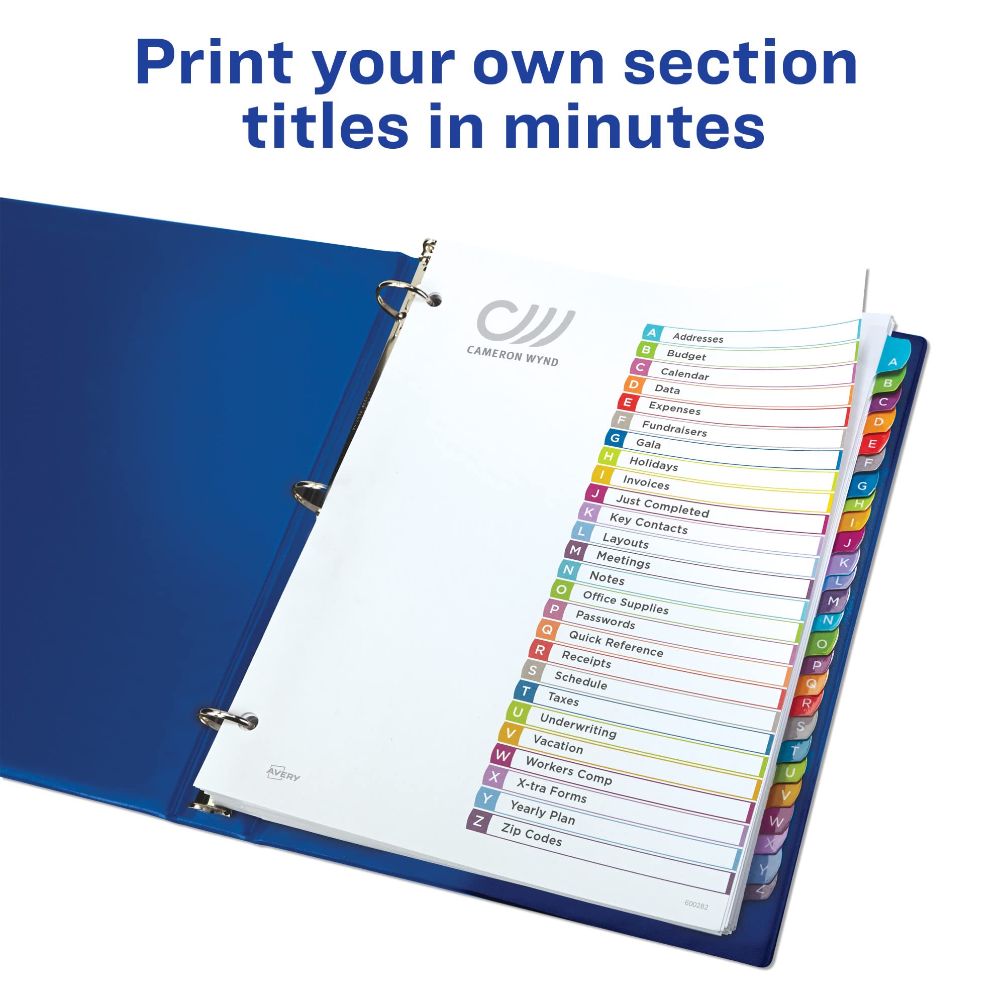 Avery A-Z 26 Tab Dividers for 3 Ring Binders, Customizable Table of Contents, Multicolor Tabs, 1 Set, 12 Packs (11844) - Image 3