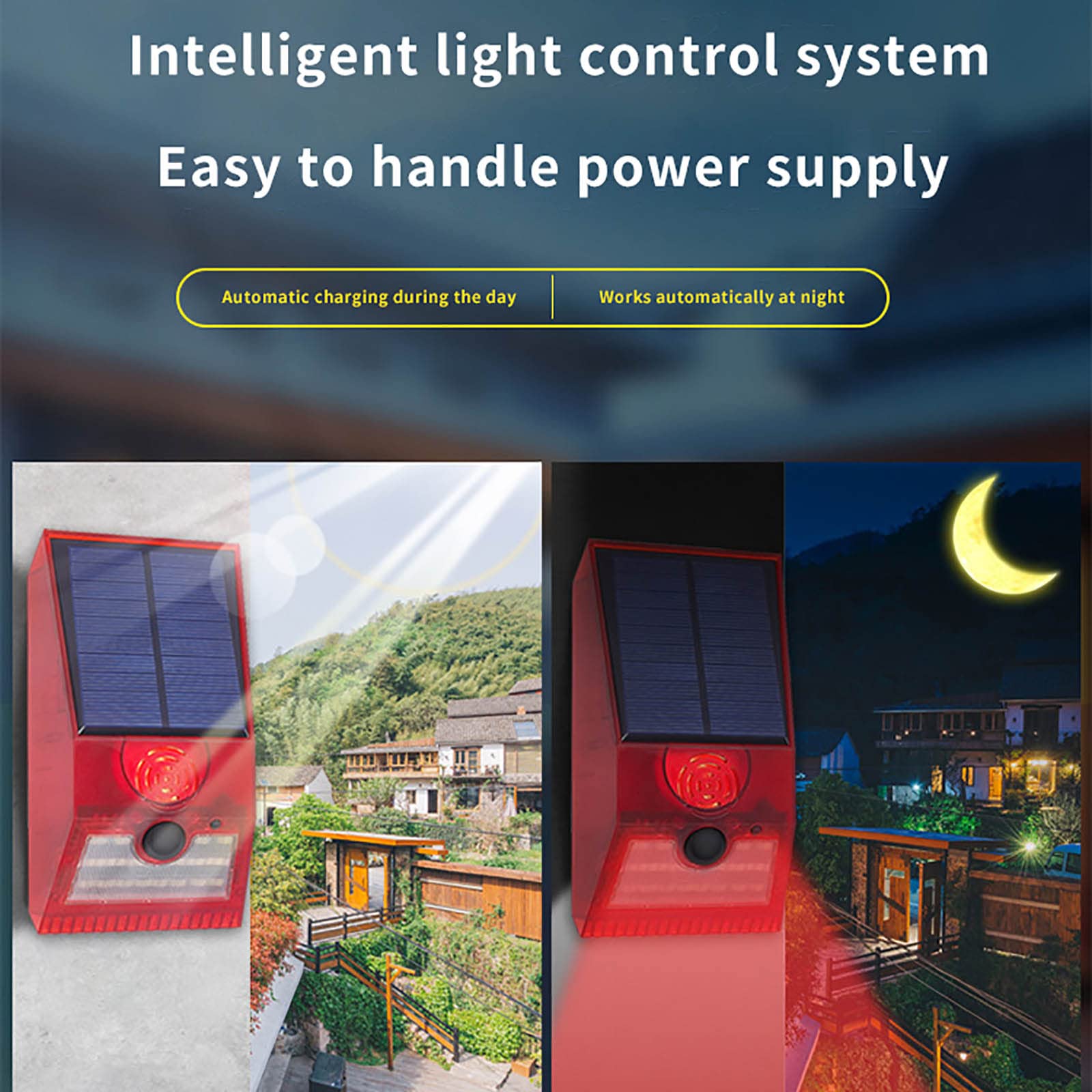 Luz de alarma estroboscópica solar con mando a distancia, 129 db, luz de sirena de seguridad de sonido para el hogar, villa, granja, lámpara de alarma roja para exteriores, IP55 impermeable