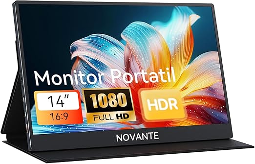 Monitor Portátil 14 Polegadas 1080P Full HD, USB-C HDMI, Tela IPS Ultra Fino 9mm 620g, Suporte VESA 75x75, Alto-Falantes Duplos, Modo Horizontal/Vertical, para Notebook PC Celular Xbox Switch