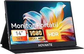 Monitor Portátil 14 Polegadas 1080P Full HD, USB-C HDMI, Tela IPS Ultra Fino 9mm 620g, Suporte VESA 75x75, Alto-Falantes Duplos, Modo Horizontal/Vertical, para Notebook PC Celular Xbox Switch