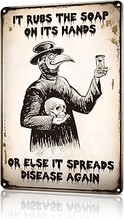 Wash Your Hands Plague Doctor Decor Bathroom Wall Art Decor Aesthetic Metal Tin Sign Vintage Poster Home Room Signs Gifts 8X12 Inches