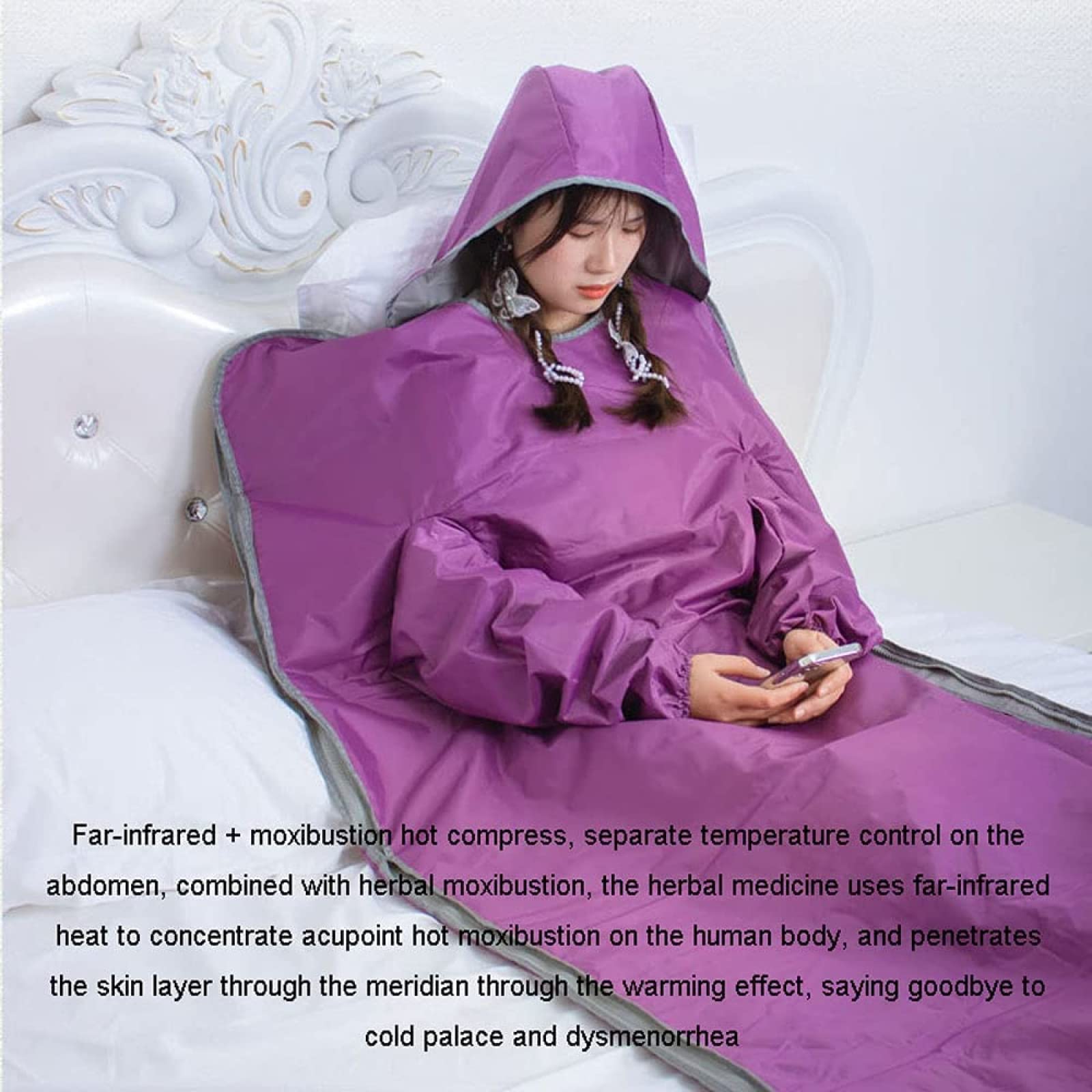Manta térmica de sauna de infrarrojos lejanos con diseño impermeable, control remoto, para quemar grasa, para el hogar, moldear el cuerpo, color morado, 180 x 80 cm