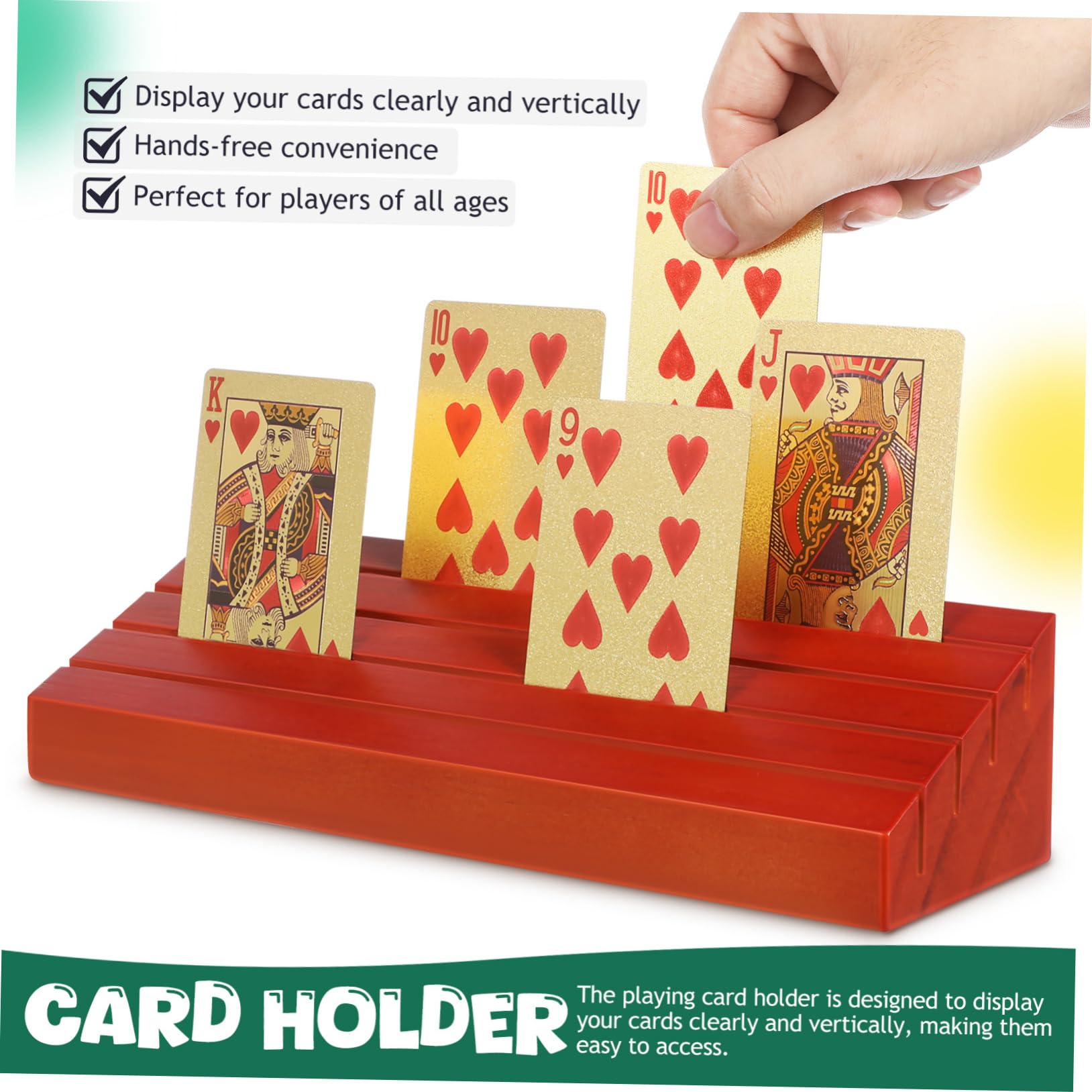 YARNOW Soporte para Baraja de Cartas de Madera Marrón, 4 Piezas, Diseño Vertical para Mostrar Cartas Claramente en Juegos y Fiestas