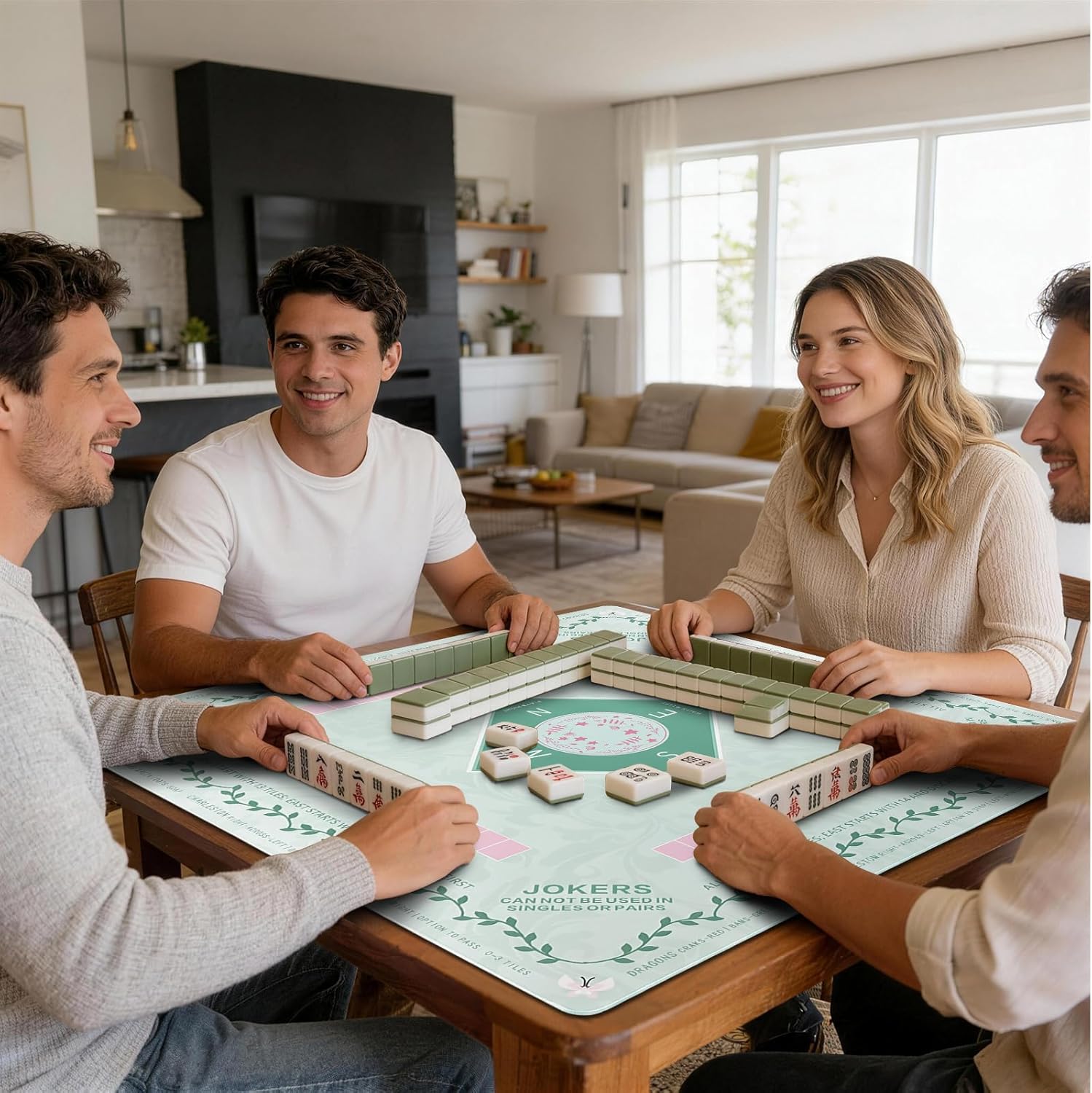 Mahjong Mat 31.5 * 31.5 Inch Non-Slip Noise Reduction, American Mahjong Mat for Table with Bag, Waterproof Surface Mah Jongg Mats for Poker, Card, Dominoes, Board & Tile Games （Light Green