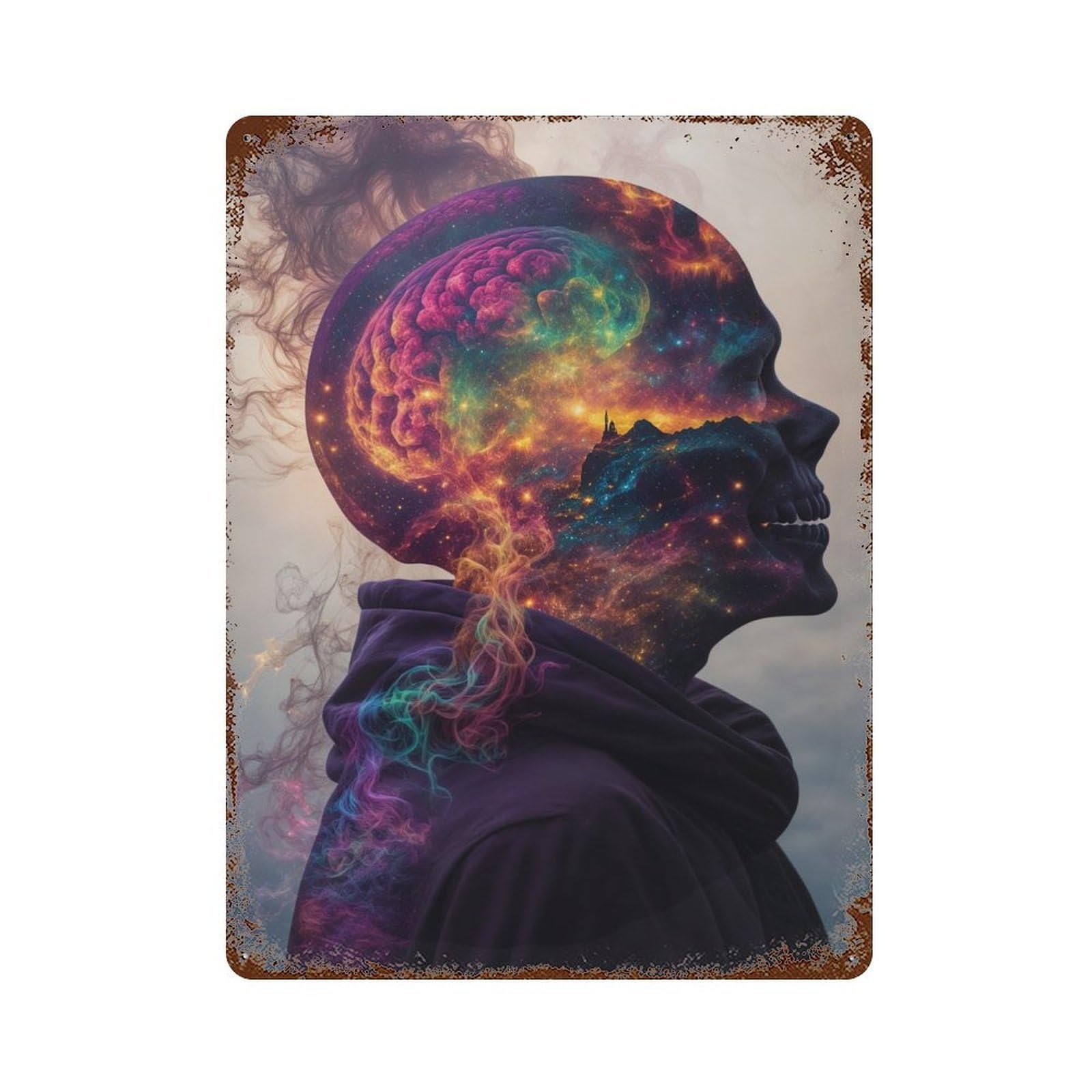 Garage Style Cosmic Mind Explosion Weathered Tin Sign 15.7"x11.8", Classic Wall Plaque for Bar And Workshop
