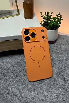 iPhone 17 Pro Max ile Uyumlu Magsafe Destekli Silikon İçi Kadife Telefon Kılıfı, Turuncu magsafe_17promax