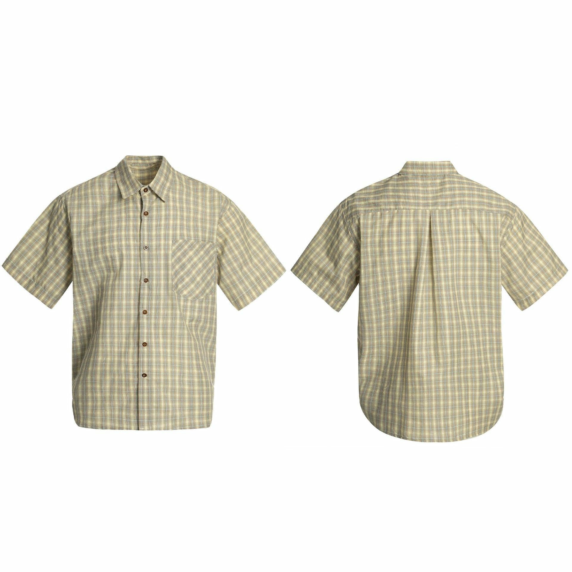 Camisa de manga corta para hombre, estilo americano, holgada, versátil, cuello alto, tejida, a cuadros, para hombre