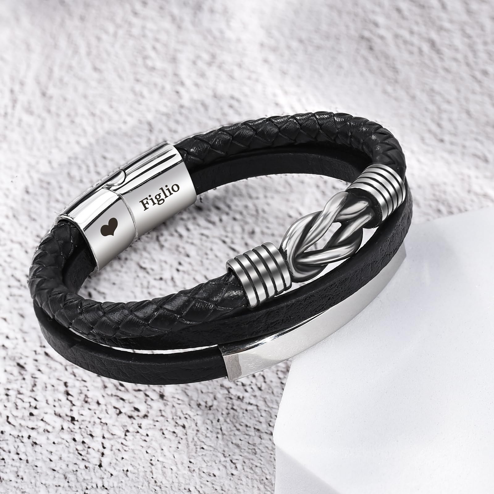 VU100 Regalo per Papà/Figlio/Uomo Bracciale in pelle per Uomo Bracciale Ti Amo Regalo per la Festa del Papà Regalo di compleanno per Figlio Fidanzato Marito Papà-Con Scatola Regalo