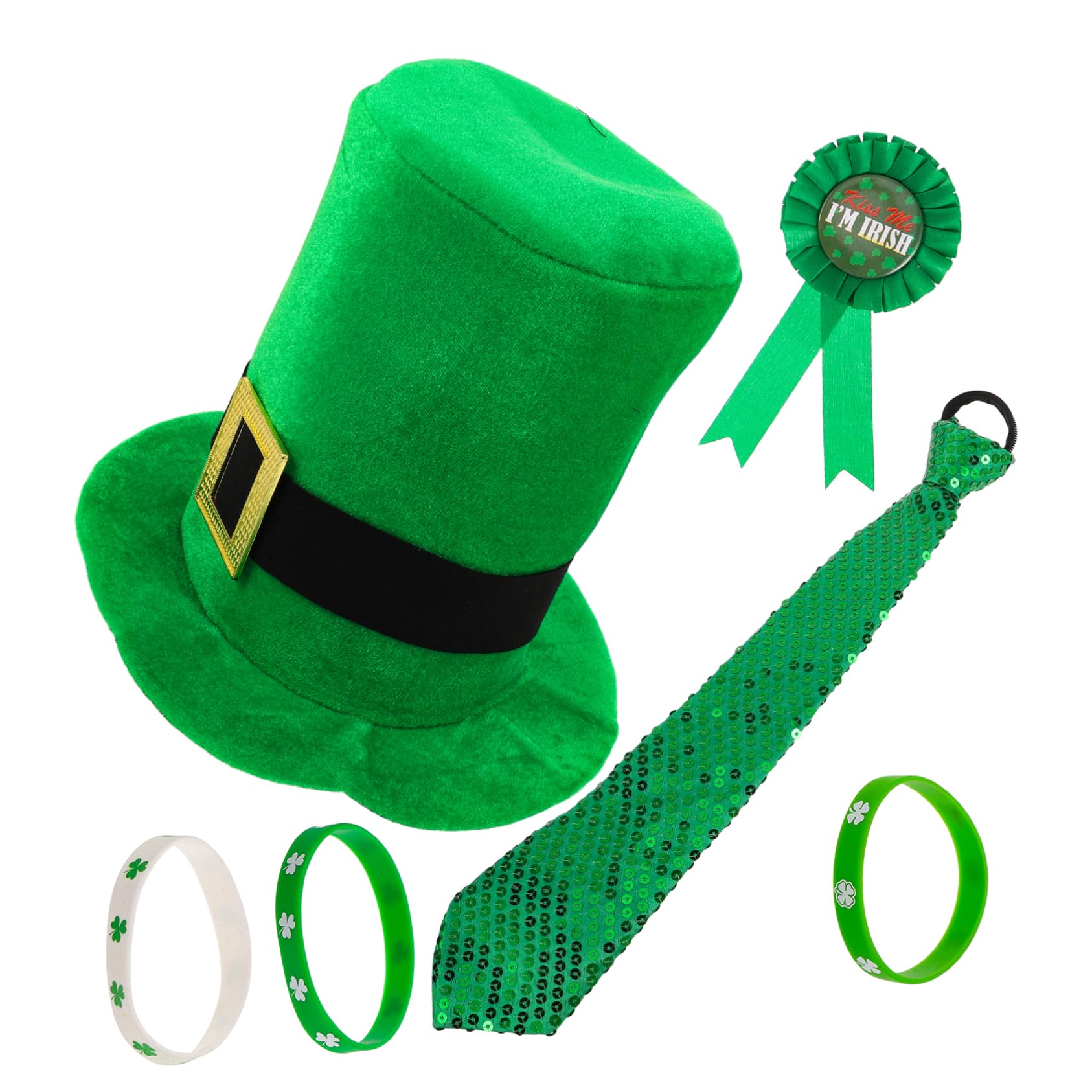 COLLBATH St Patrick's Day Costumes Hat Tie Badge Bracelet Set Irish Festival Supplies for Boys