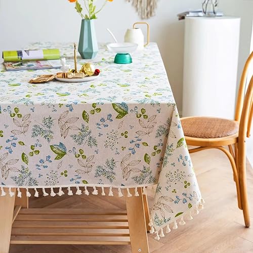 Miniatura 3 de YUURAIN VUVU - Elegante tela de lino de algodón con diseño floral, mantel rectangular con borlas y costuras para cocina, comedor, mesa, decoración,
