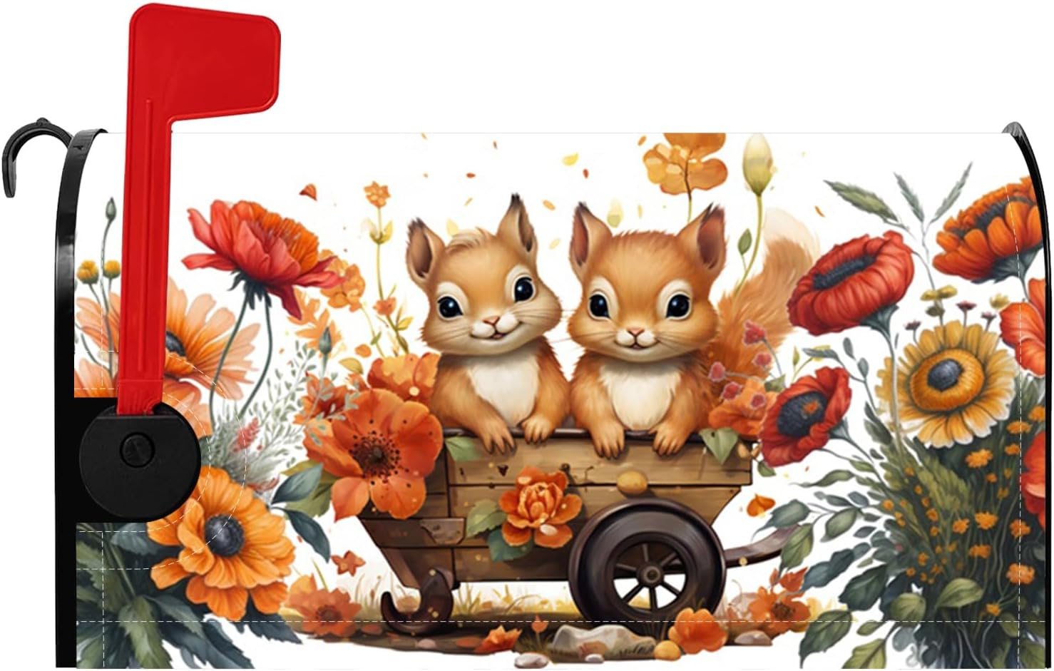 Baocicco Cute Squirrel Mailbox Cover, 21x18 Inches, Orange, Garden Style, Post Mount, Magnetic, Waterproof Oxford Cloth