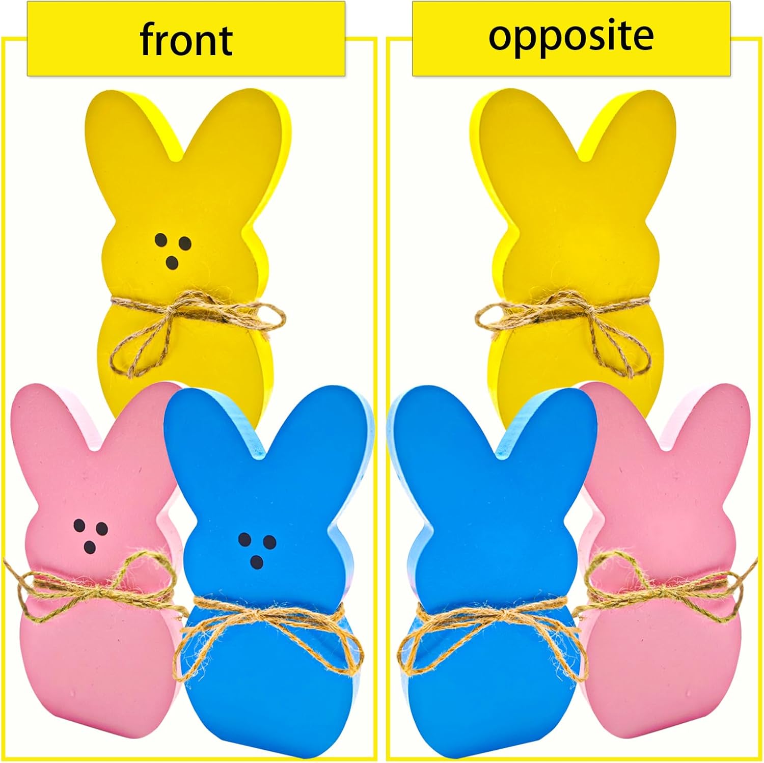 3Pcs Easter Table Decor,Easter Centerpiece Table Decorations Wooden Bunny Rabbit Shape with Rope Signs Spring Easter Decorations for Table Farmhouse Kitchen Dining Room Tabletop Decoration Home Office