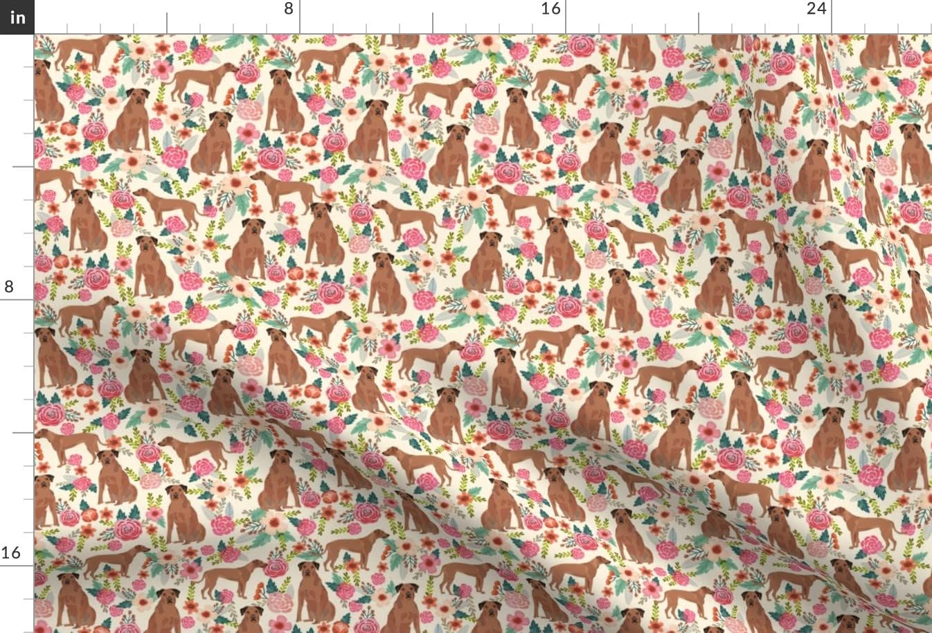 Spoonflower Fabric - Rhodesian Ridgeback Floral Dogs Breeds Beige Pet Pets Florals Portrait Printed on Minky Fabric by The Yard - Sewing Baby Blankets Quilt Backing Plush