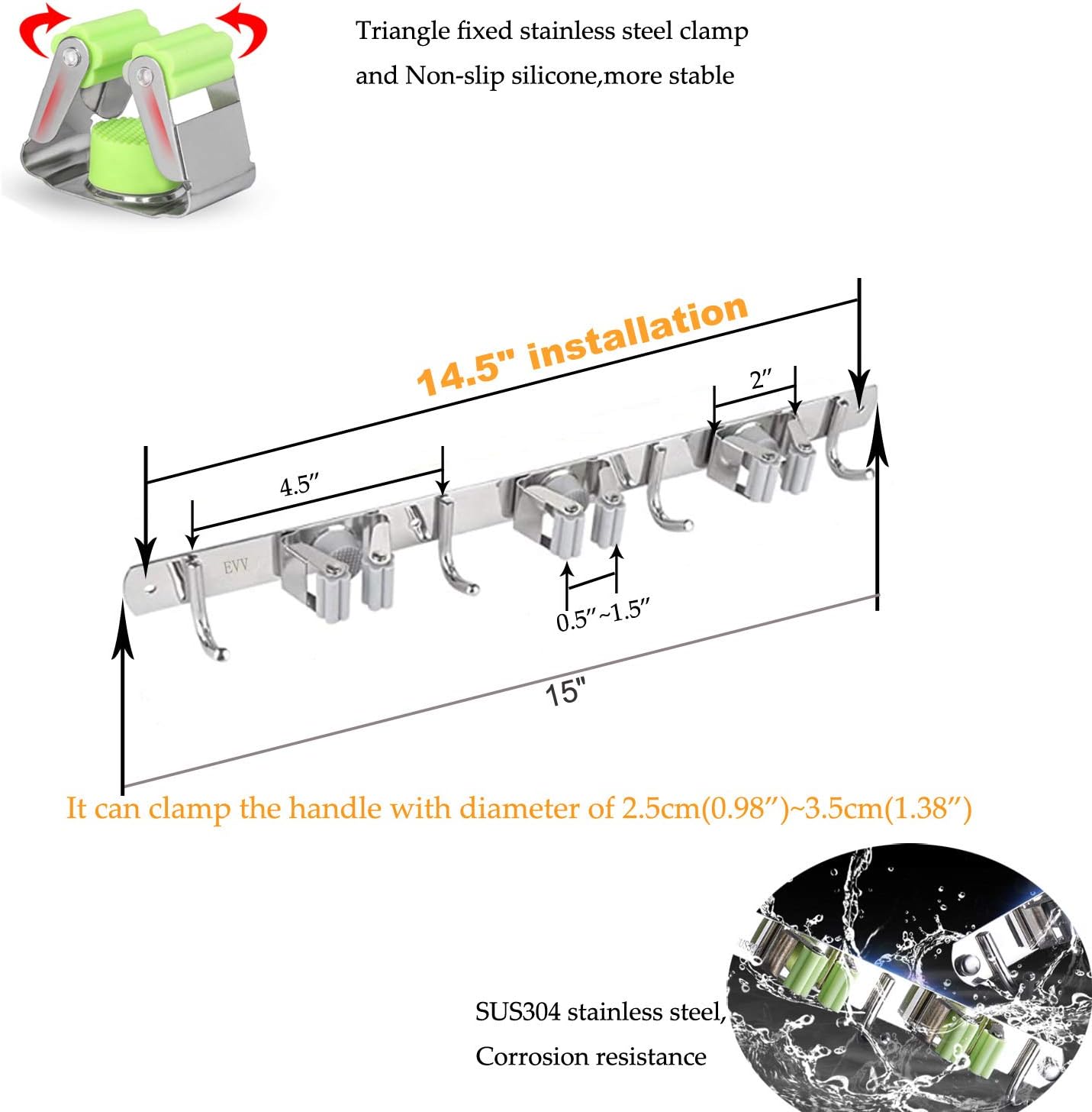 Broom Holder Wall Mount 2 Packs Mop Holder Wall Mount with 3 Utility Racks 4 Hooks,Broom Mop Hanger,Organizer,Holder, Hooks,Storage for Laundry Room Garden Garage Closet Kitchen