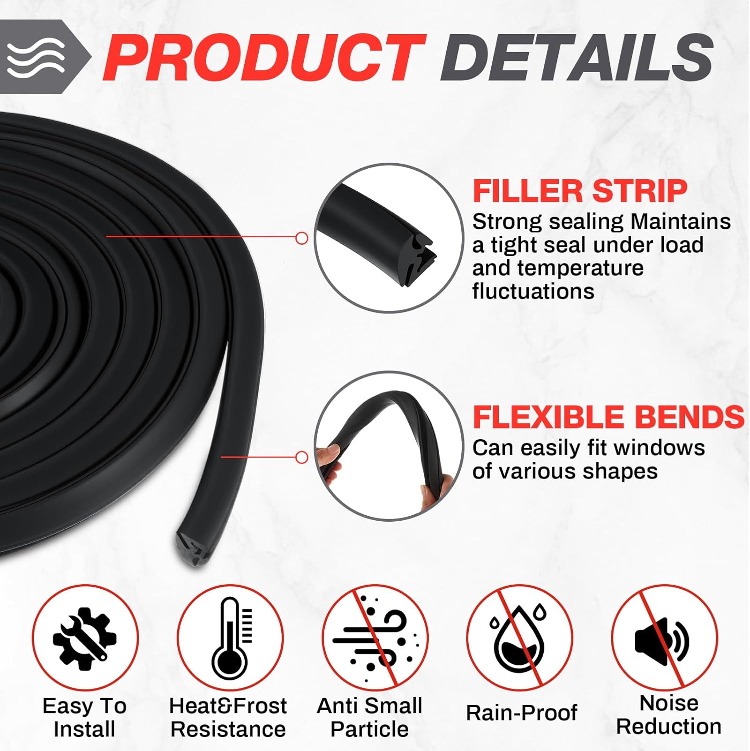 Nuanchu 33 Feet EPDM Dense Rubber Window Locking Gasket Fits 1/4" Glass and 1/8" Edge One Piece Locking System Gasket Weather Stripping Seal for Stationary Windows or Windshields