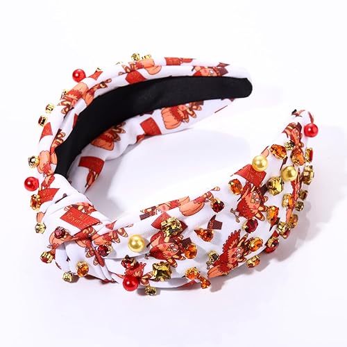 Miniatura 9 de Diademas de Acción de Gracias para mujer, con nudo de hoja de arce, pavo, calabaza, adornado con diamantes de imitación de cristal con nudo ancho,