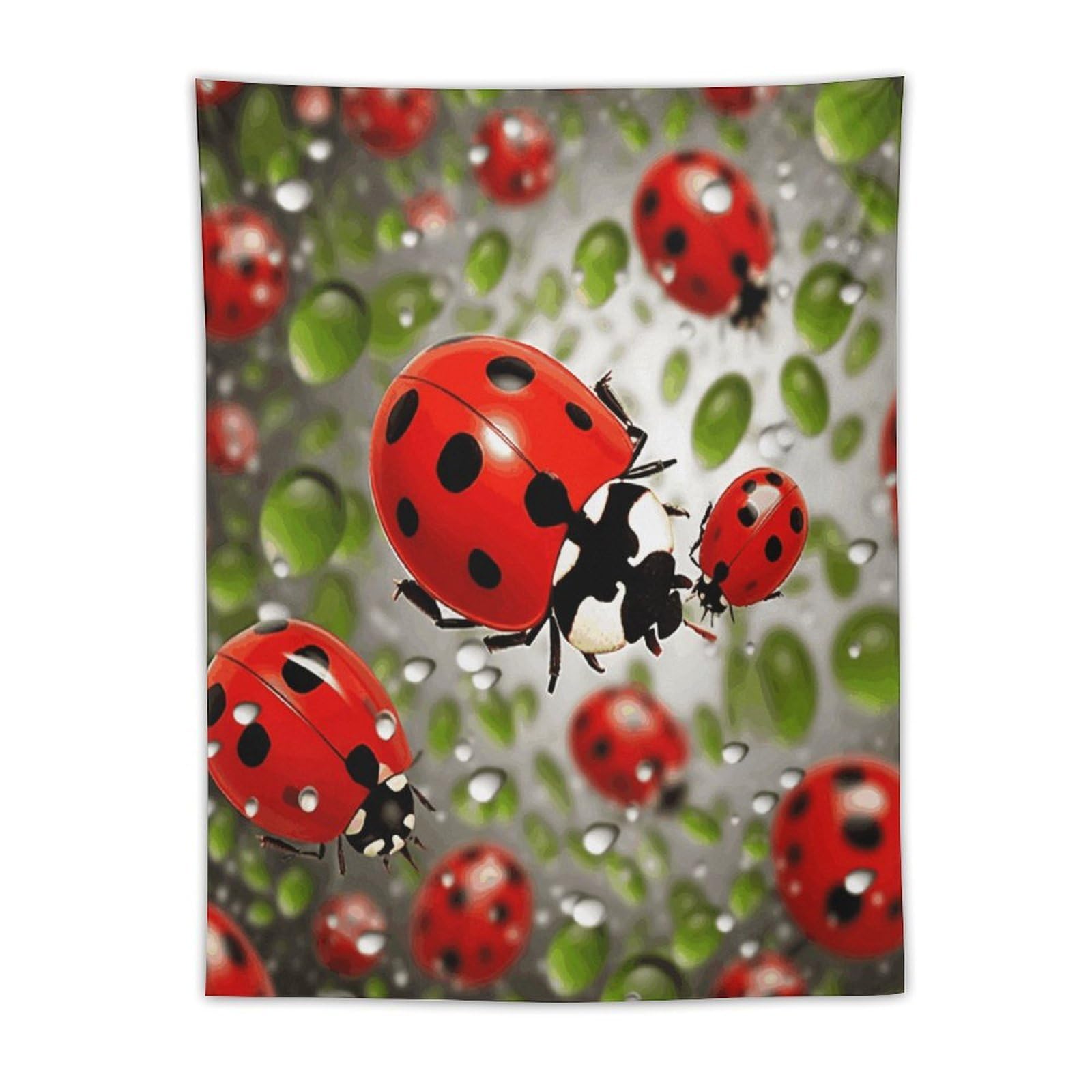 MUSM Ladybug Tapestry with Installation Kit Personalized Wall Tapestry Aesthetic Tapestries Backdrop Banner Wall Art Hanging Decor for Home Picnic Beach Blanket 30"x40"