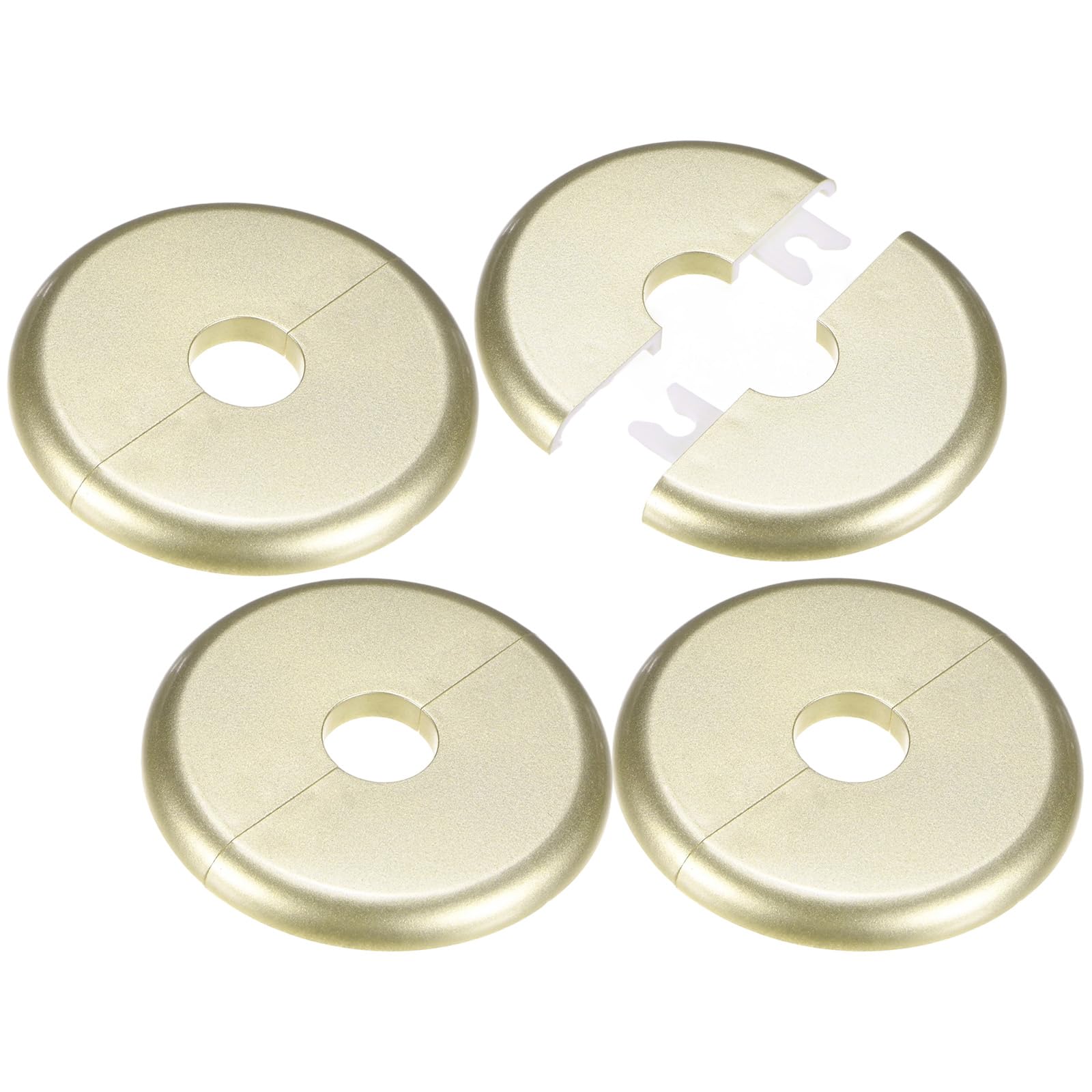 M METERXITY 4-Pack Wall Split Flange, 17mm[0.67"] ID ABS Round Self-Adhesive Escutcheon Plate Cover Buckle for Pipe Accessories/Floor/Ceiling, Plumbing Cover Plates [Gold, 70mm 2.76" OD]