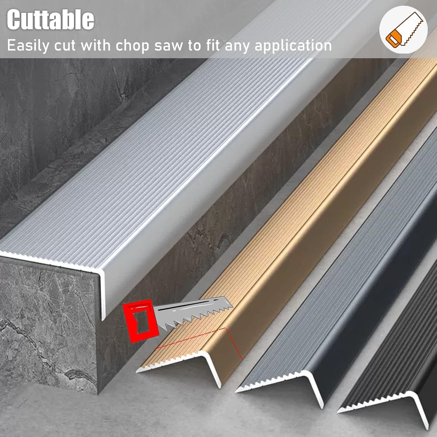 Wcxixo Gold Door Sill Stair Edge Step Edge Protector Stair Profile with Non-Slip Grooved Surface,Aluminum Alloy L-Shaped Strip,Length 35.4"