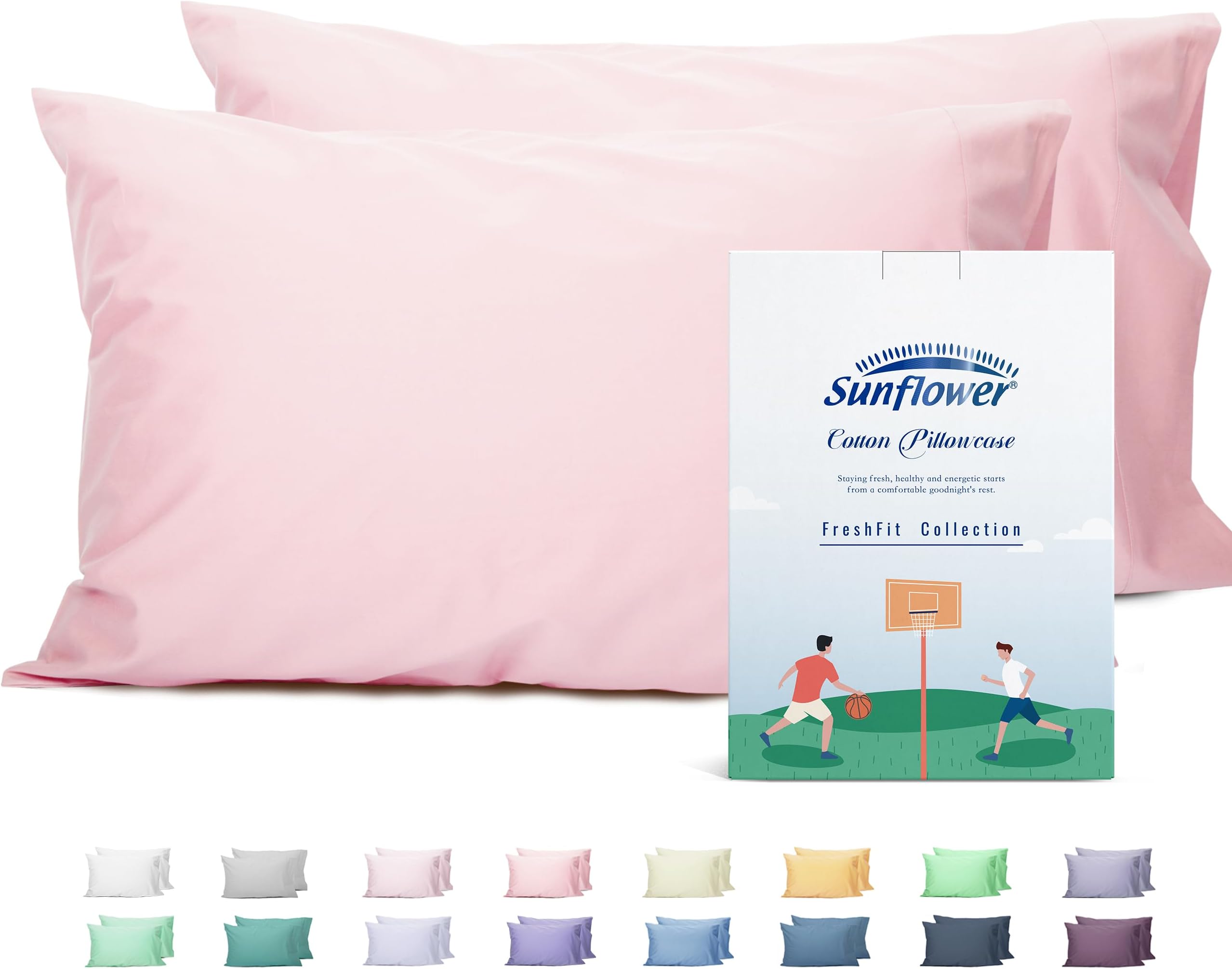 Sunflower King Pillowcases Set of 2, 100% Cotton King Pillow Cases 2, 20×40 inches Dark Pink, Soft and Breathable