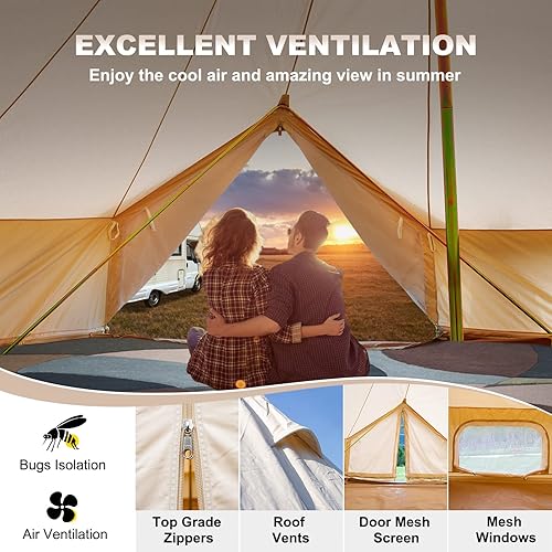 Miniatura 5 de Happybuy Canvas Bell Tent 4 Seasons Breathable 100 Cotton Canvas Yurt Tent - wStove Jack Luxury Glamping Tent Waterproof Canvas Tents for Family