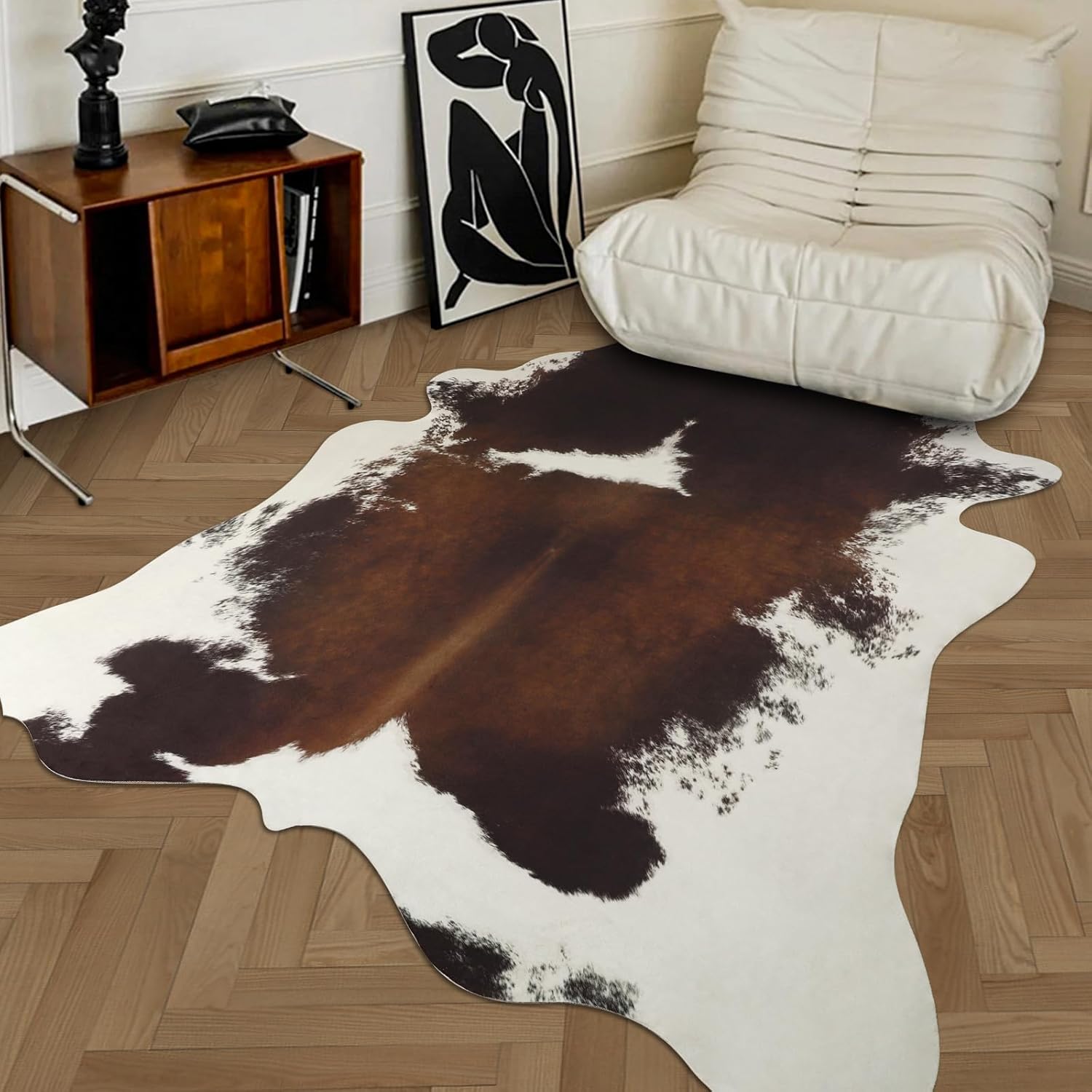 Zedrew Faux Cowhide Rugs, 4.6x5.2 Feet Large Cow Print Area