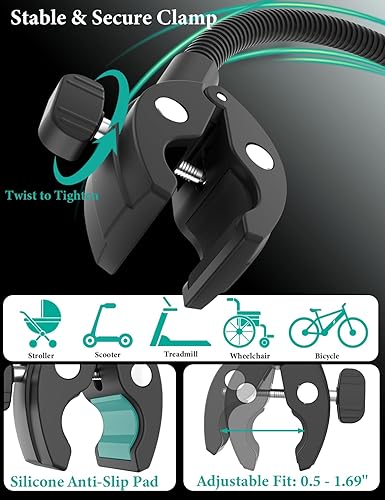 Miniatura 3 de Soporte para teléfono para cochecito de bebé, brazo de cuello de cisne ajustable, abrazadera de instalación rápida para cochecito de correr, carrito