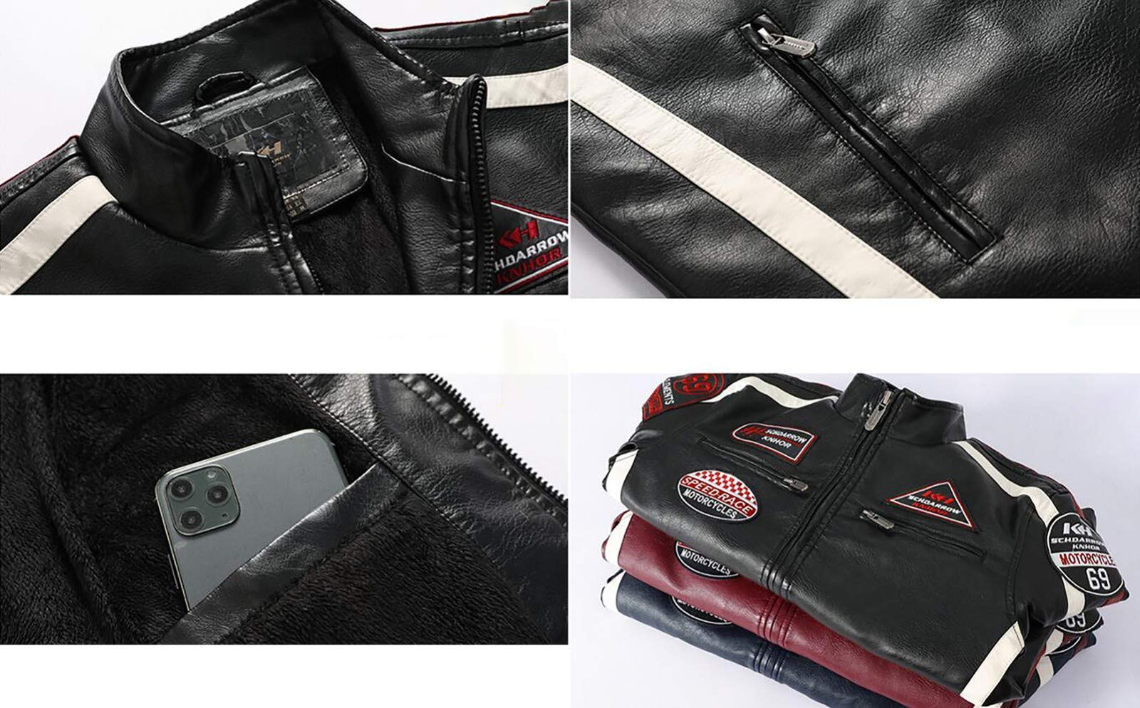 Giacche da Moto Protezione,Tuta da Moto da Strada In Pelle da Uomo Giacca PU Plus Velvet Approvato CE