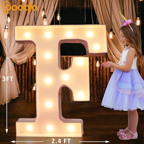 Miniatura 6 de Pooqla Letras de marquesina iluminadas de 3 pies, letras de marquesina grandes iluminadas con LED blanco cálido, marco precortado, letras de mosaico