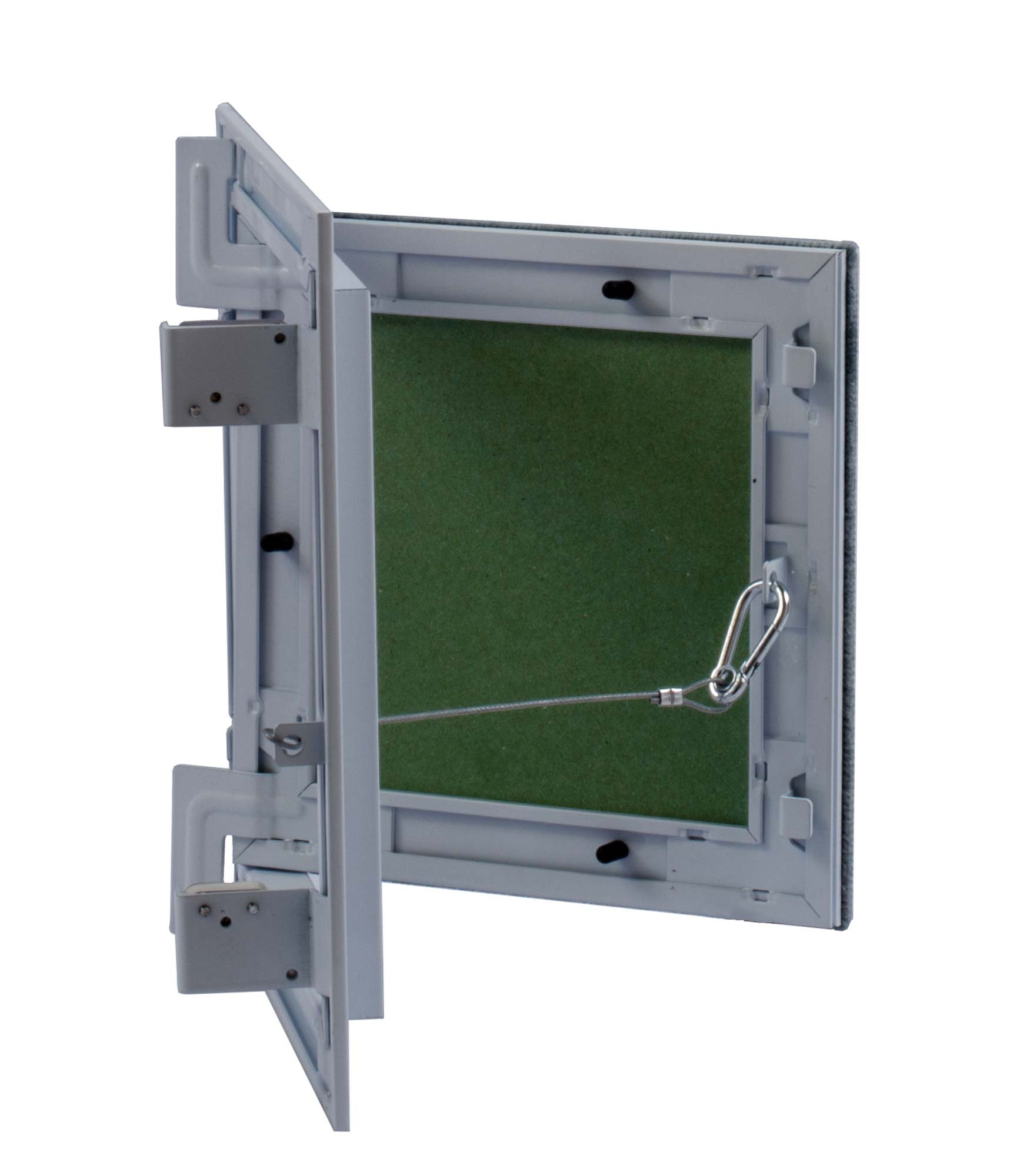 Revisionsklappe 100 x 100 mm mit 12,5mm GK-Einlage imprägniert für Feuchtraum geeignet Aluminium-Rahmen weiß pulverbeschichtet 10 x 10 cm