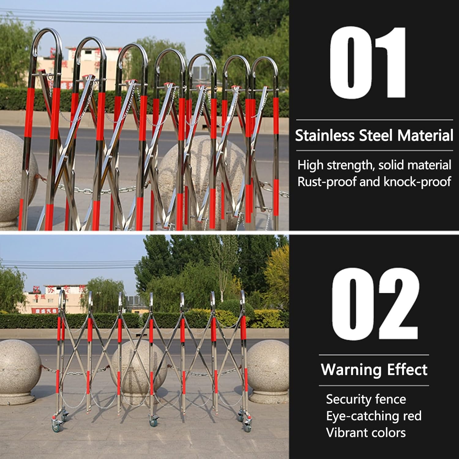 Expandable Safety Barrier Foldable Stainless Steel Gate with Wheels Retractable Flexible Barrier for Outdoor Garage - Secure Your Space!